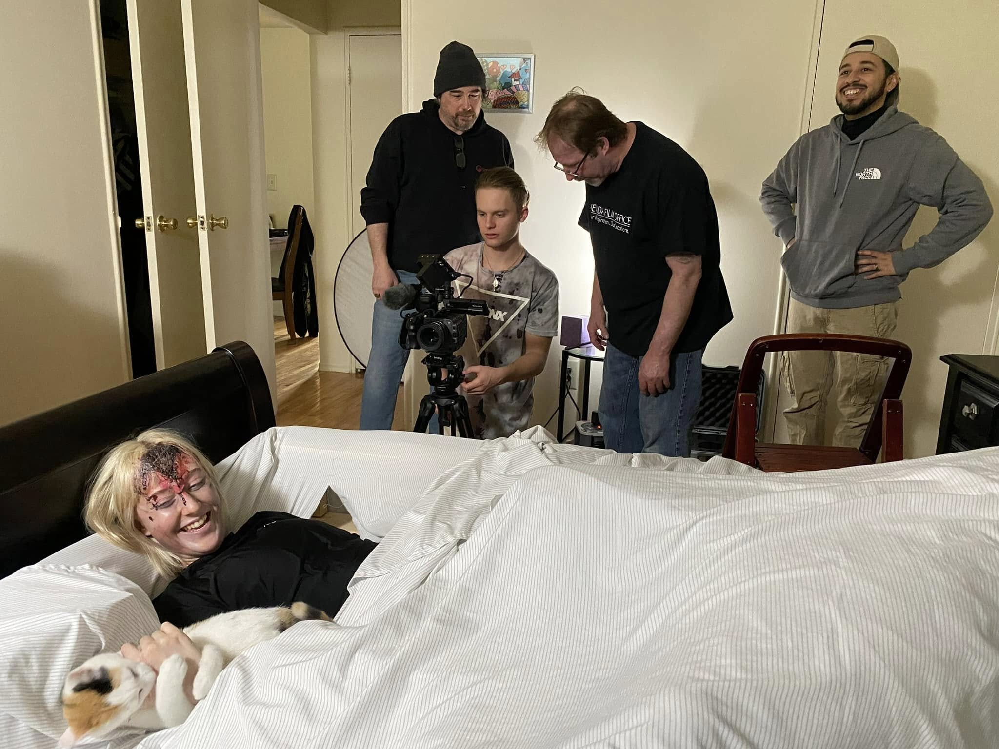 Behind-the-scenes: bedroom scene setup—lighting, camera, and crew coordination to keep the emotion grounded and the visuals cinematic