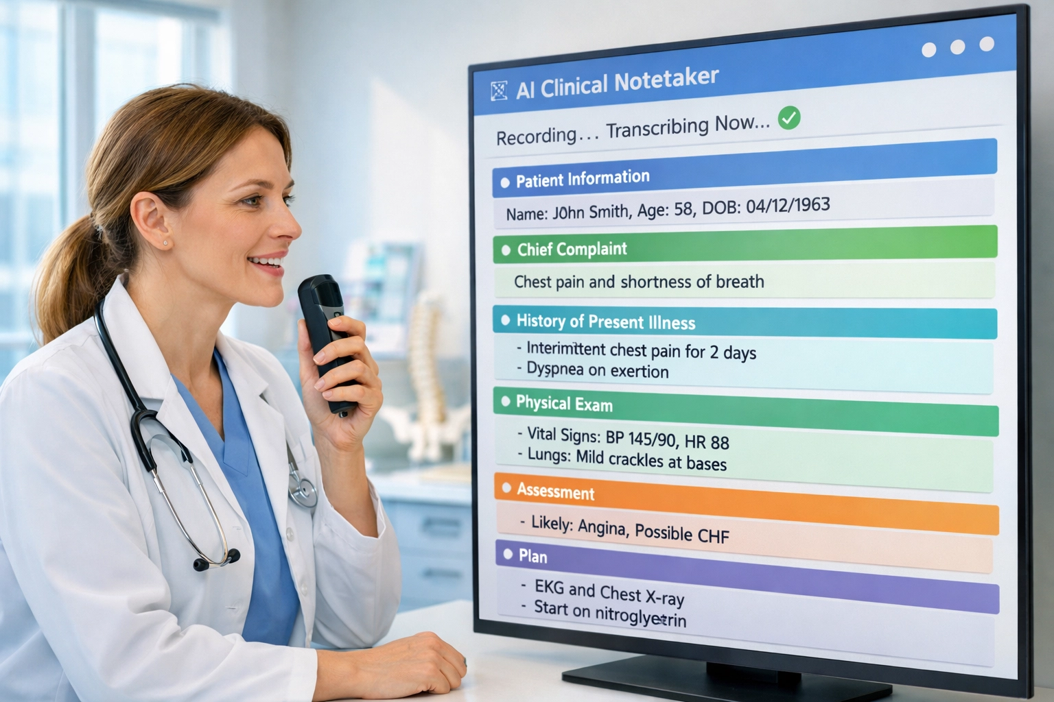 Healthcare professional using AI voice dictation for real-time clinical documentation workflow
