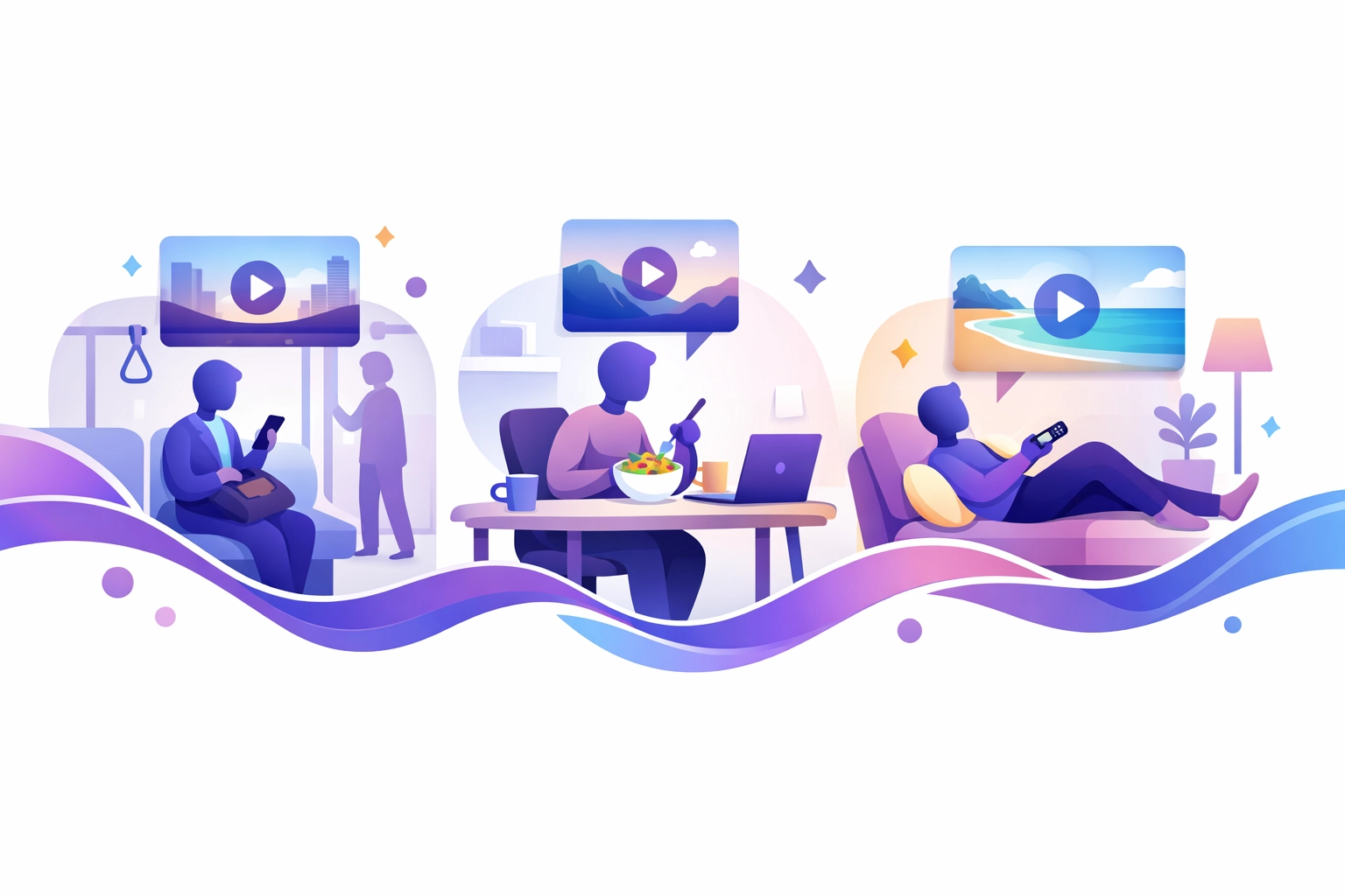 Short films integrated into daily life during commute lunch break and evening relaxation