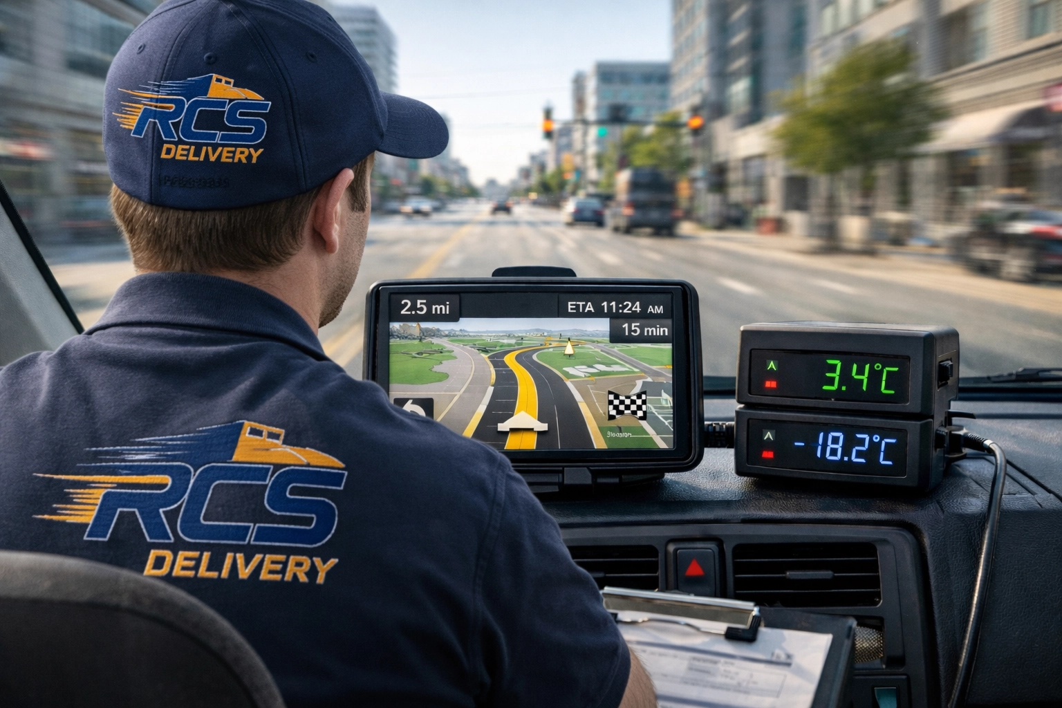Real-time GPS tracking dashboard monitoring secure courier delivery route in transit