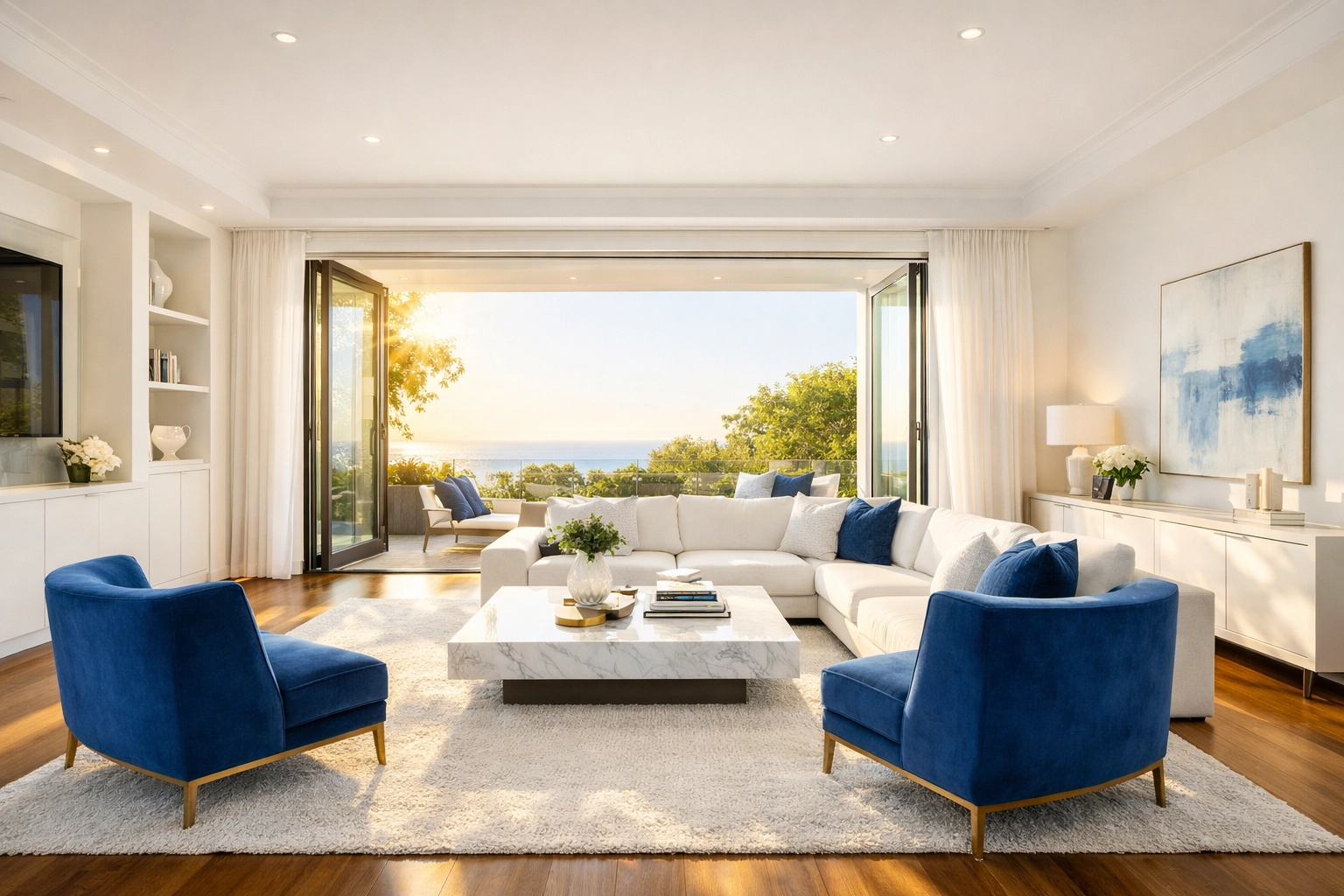 Proper ventilation in a bright living room to help remove airborne construction dust.