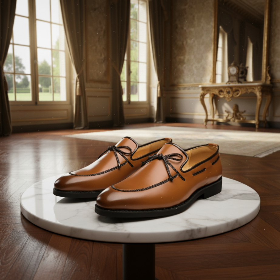 Elegant men's brown leather loafers