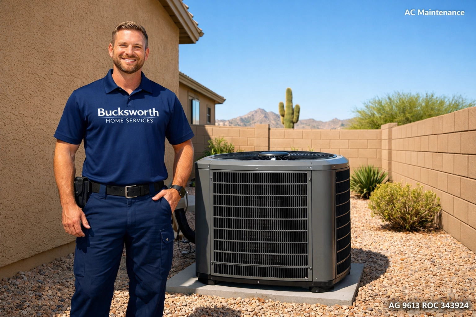 Bucksworth technician providing expert AC maintenance in Peoria AZ to keep homes cool and comfortable.