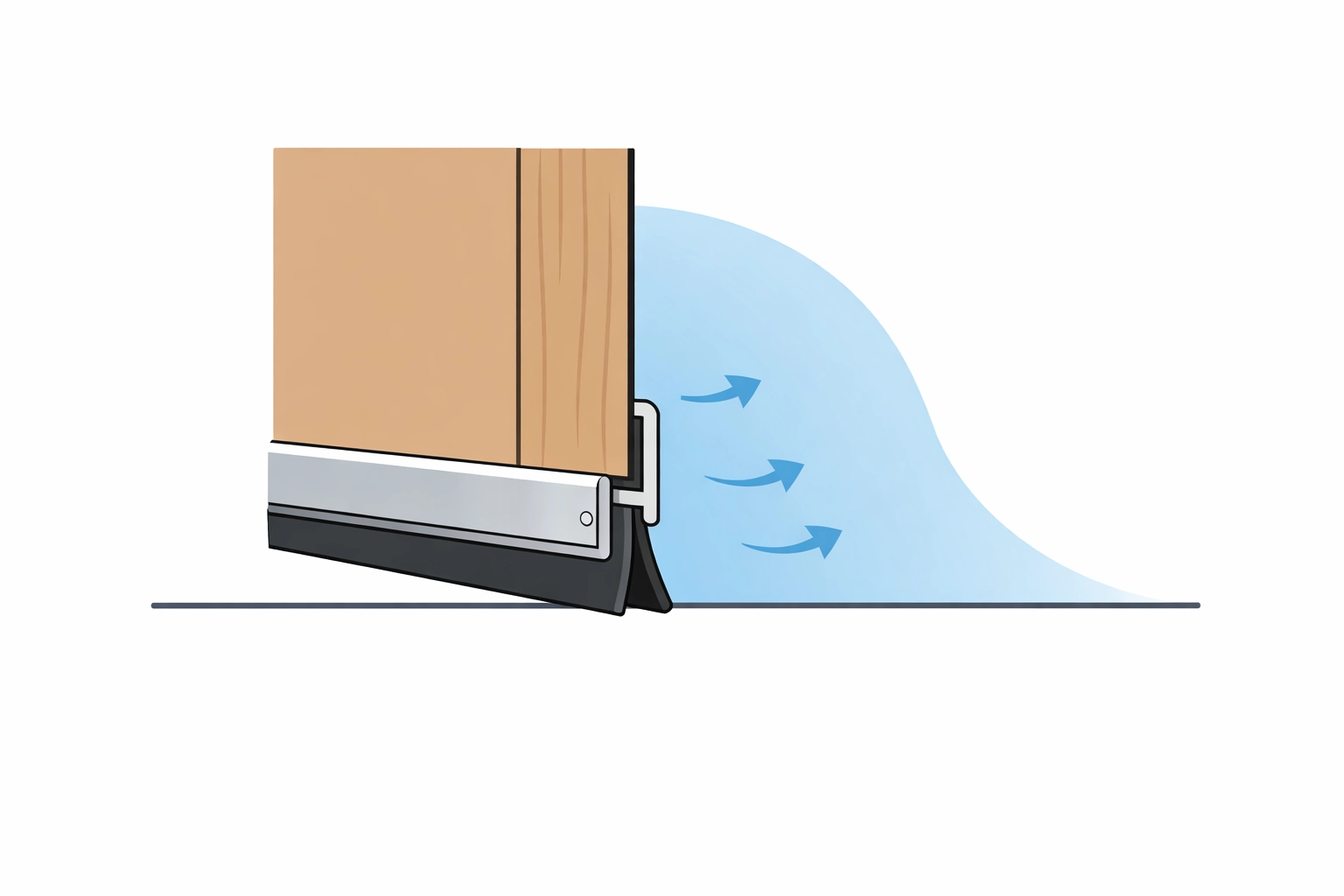 A professional door sweep sealing the bottom of a door to stop cold drafts and rain leaks.