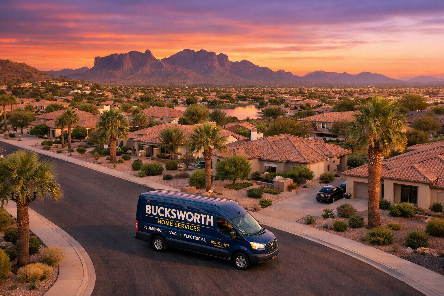 Bucksworth Home Services truck serving a Phoenix neighborhood in Lakewood and the Foothills.