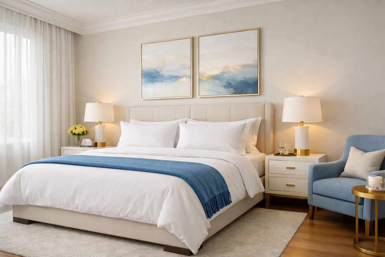 A clean, serene master bedroom in Tyngsborough maintained by professional house cleaning services.