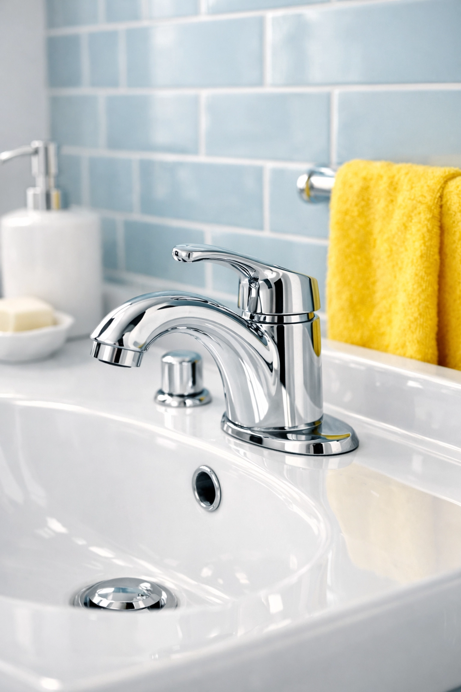 Sparkling clean sanitized bathroom sink showing the quality of professional house cleaning in Leominster MA.