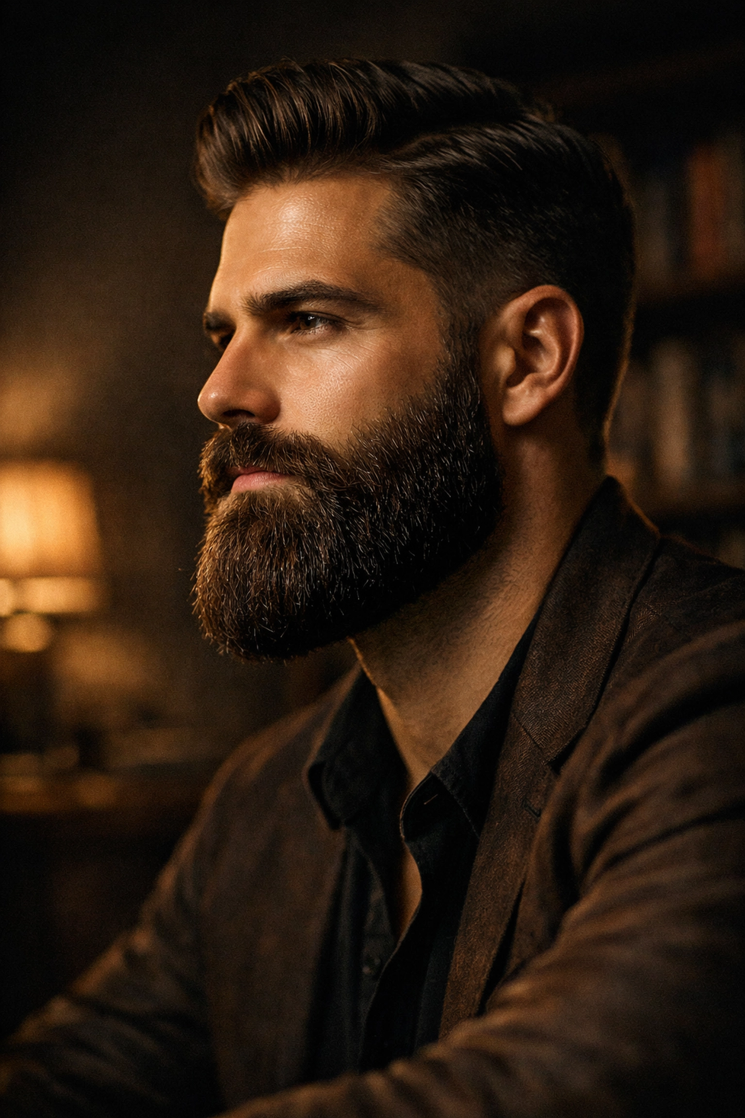 Portrait of a man with a soft, perfectly groomed beard using deep conditioning beard butter.