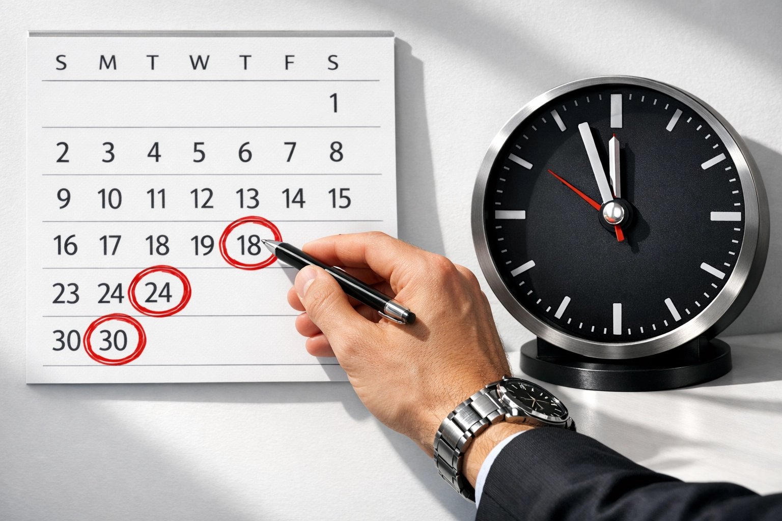 Calendar showing BOIR filing deadline with hand marking important compliance date