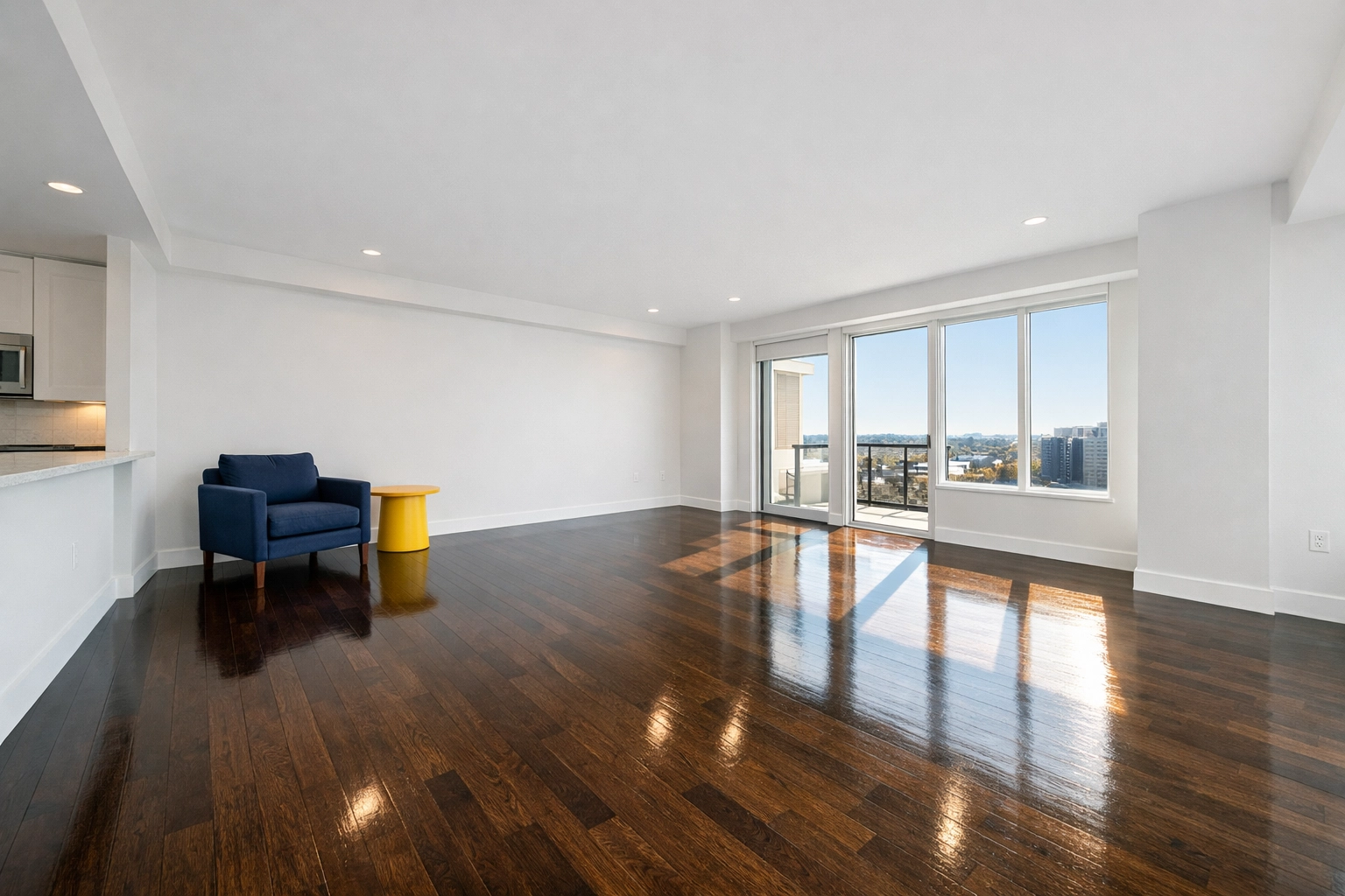 Empty apartment in Worcester showing professional move-out cleaning results on hardwood floors.