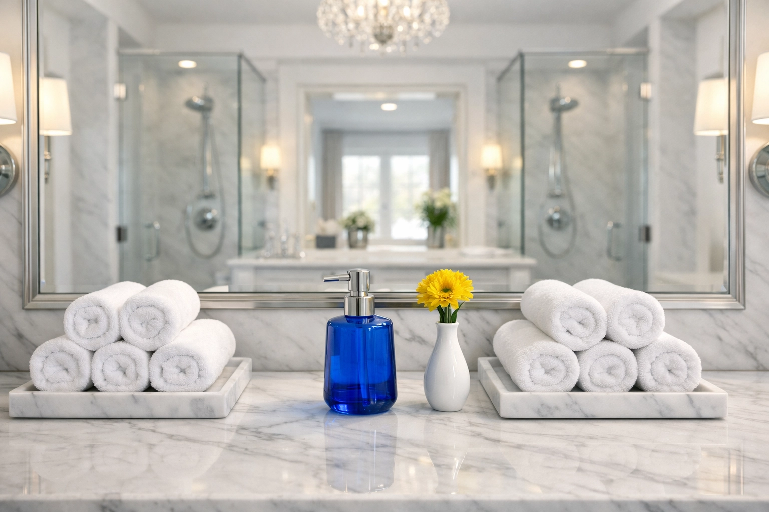 Immaculate luxury bathroom vanity maintained by professional cleaners Phillipston MA with high standards.