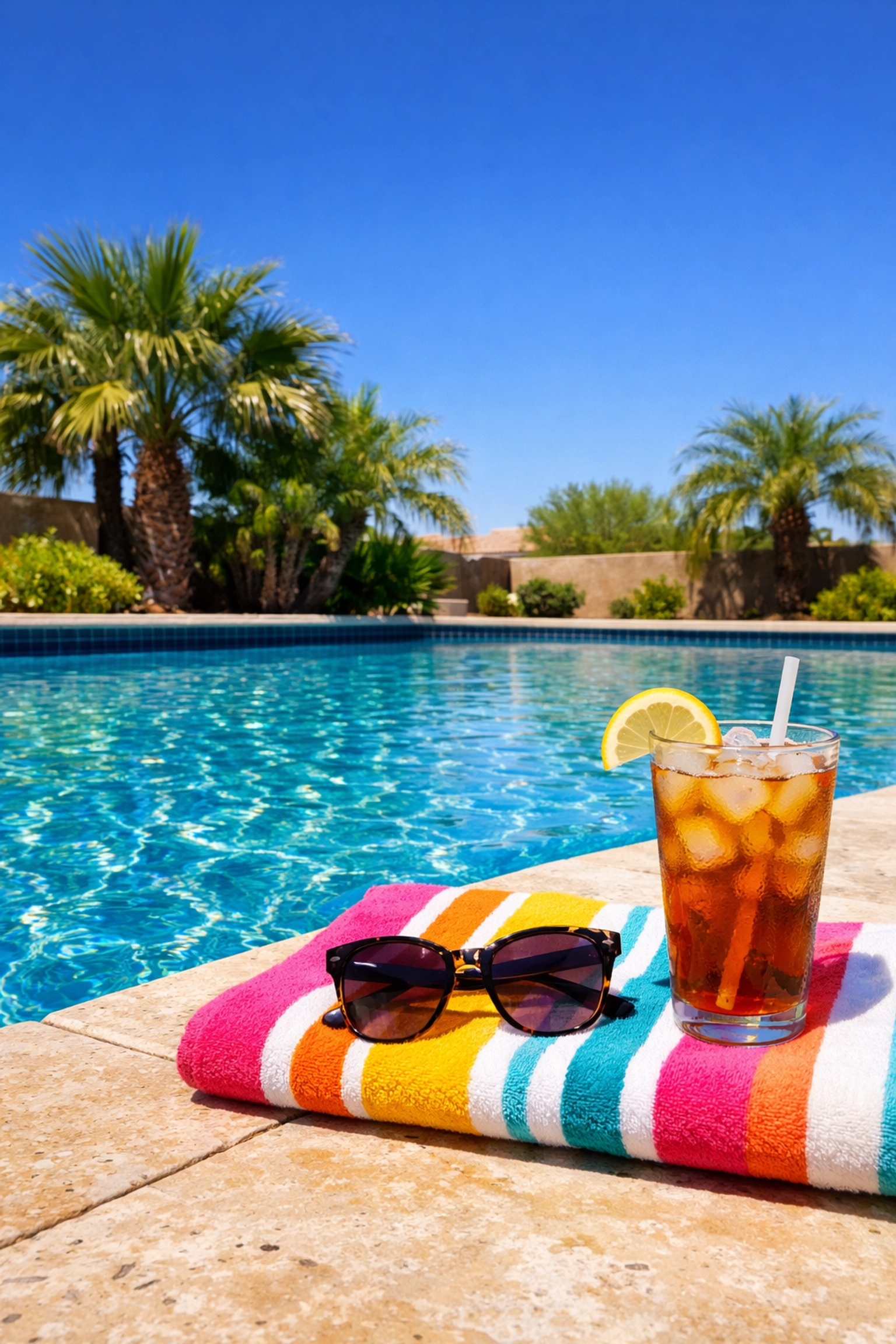 Pristine pool in Queen Creek, AZ, with sparkling water and clean tiles after professional maintenance.