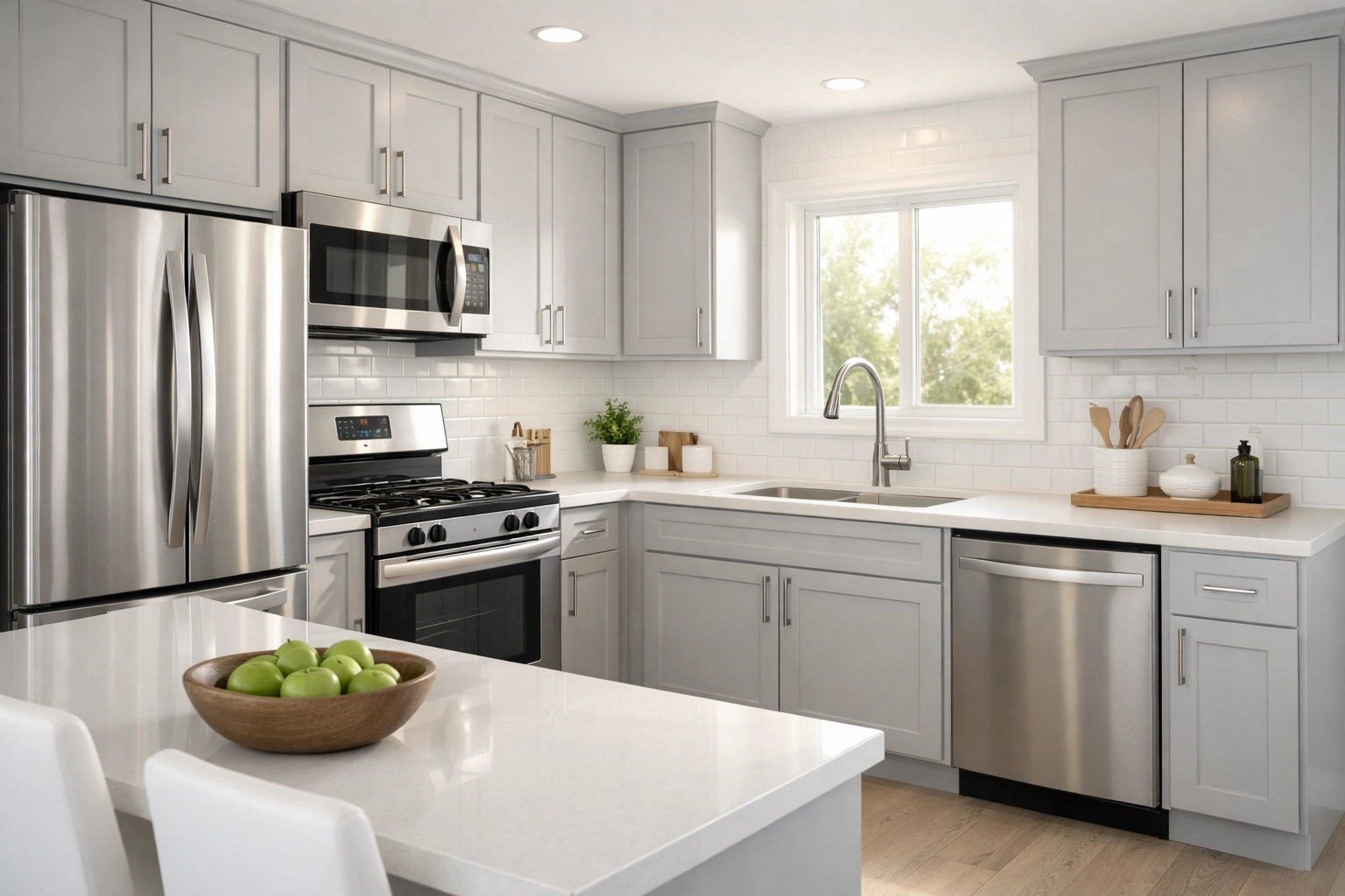 Professionally cleaned modern apartment kitchen ready for new tenant move-in