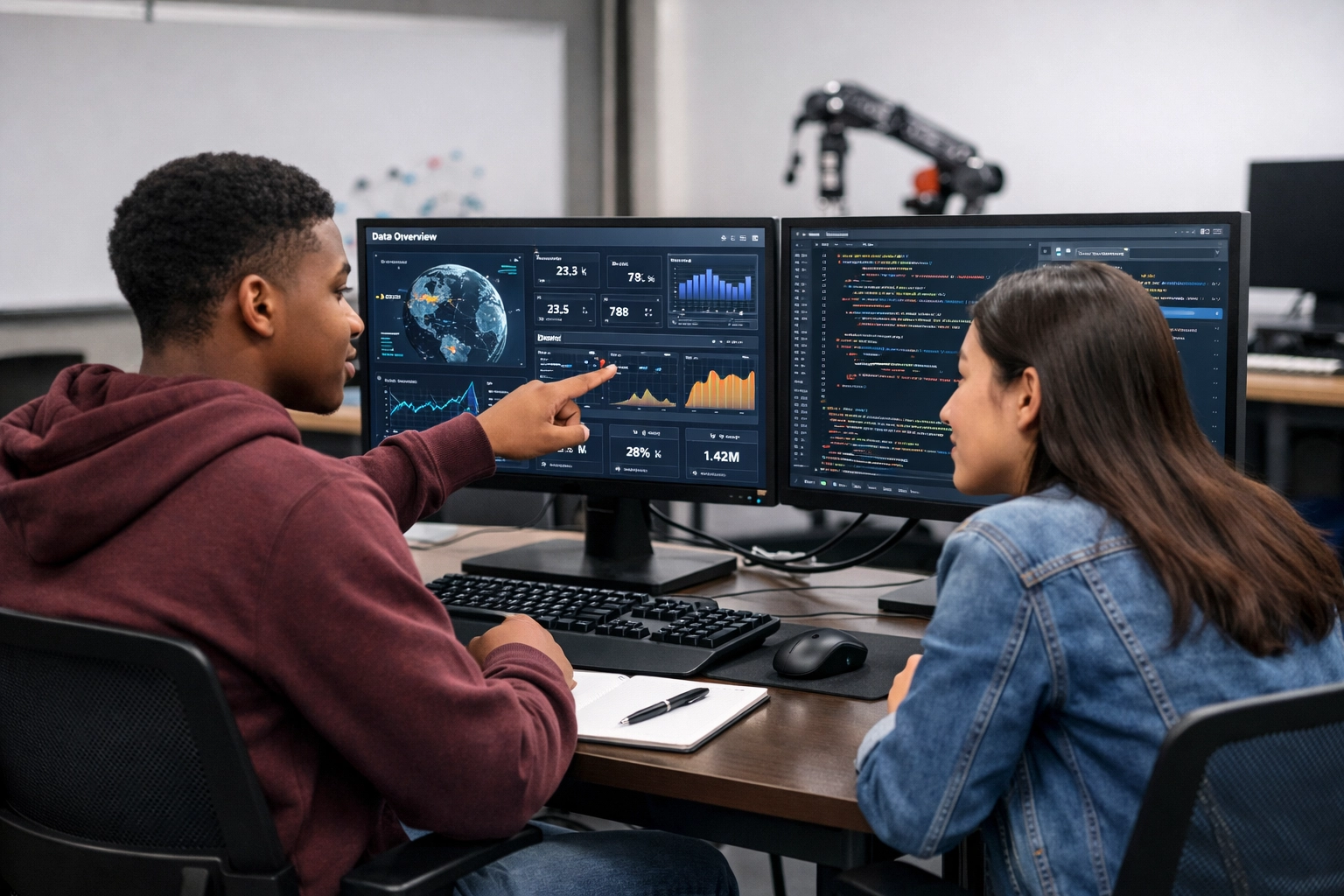 High school students using Dakdan Cloud Learning Pods for STEM and data analytics workforce training.