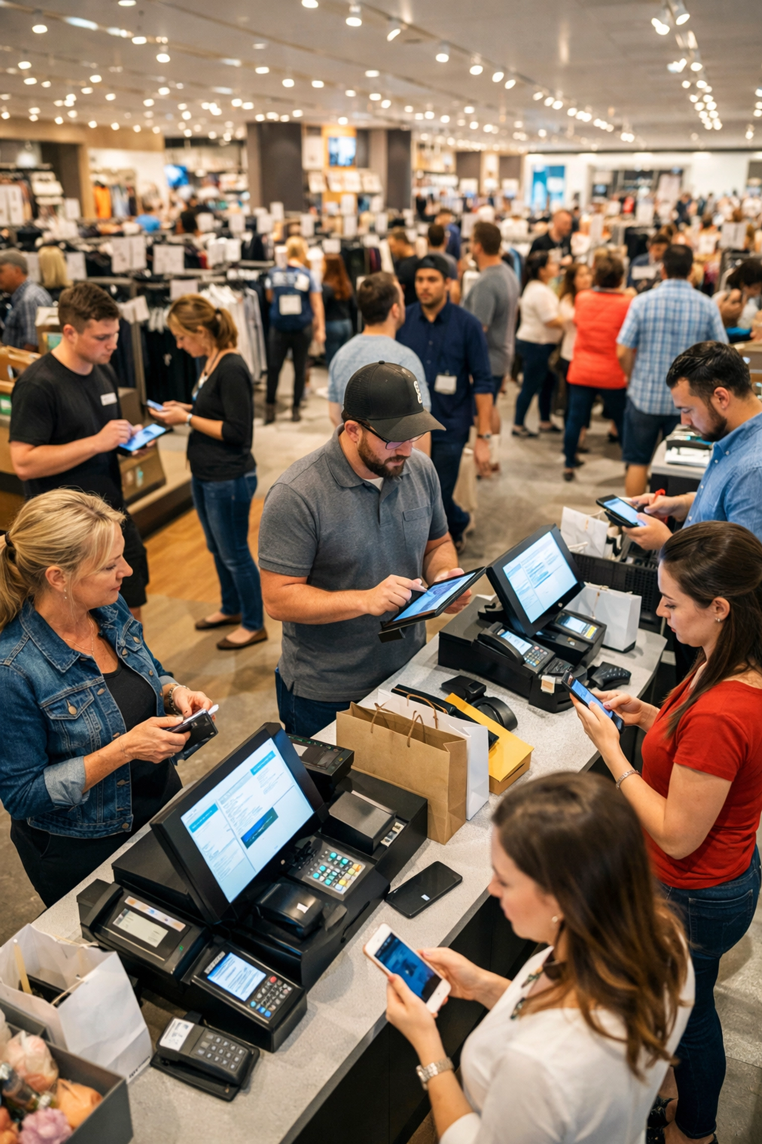 Retail staff using ServiceNow mobile technology for efficient customer service operations