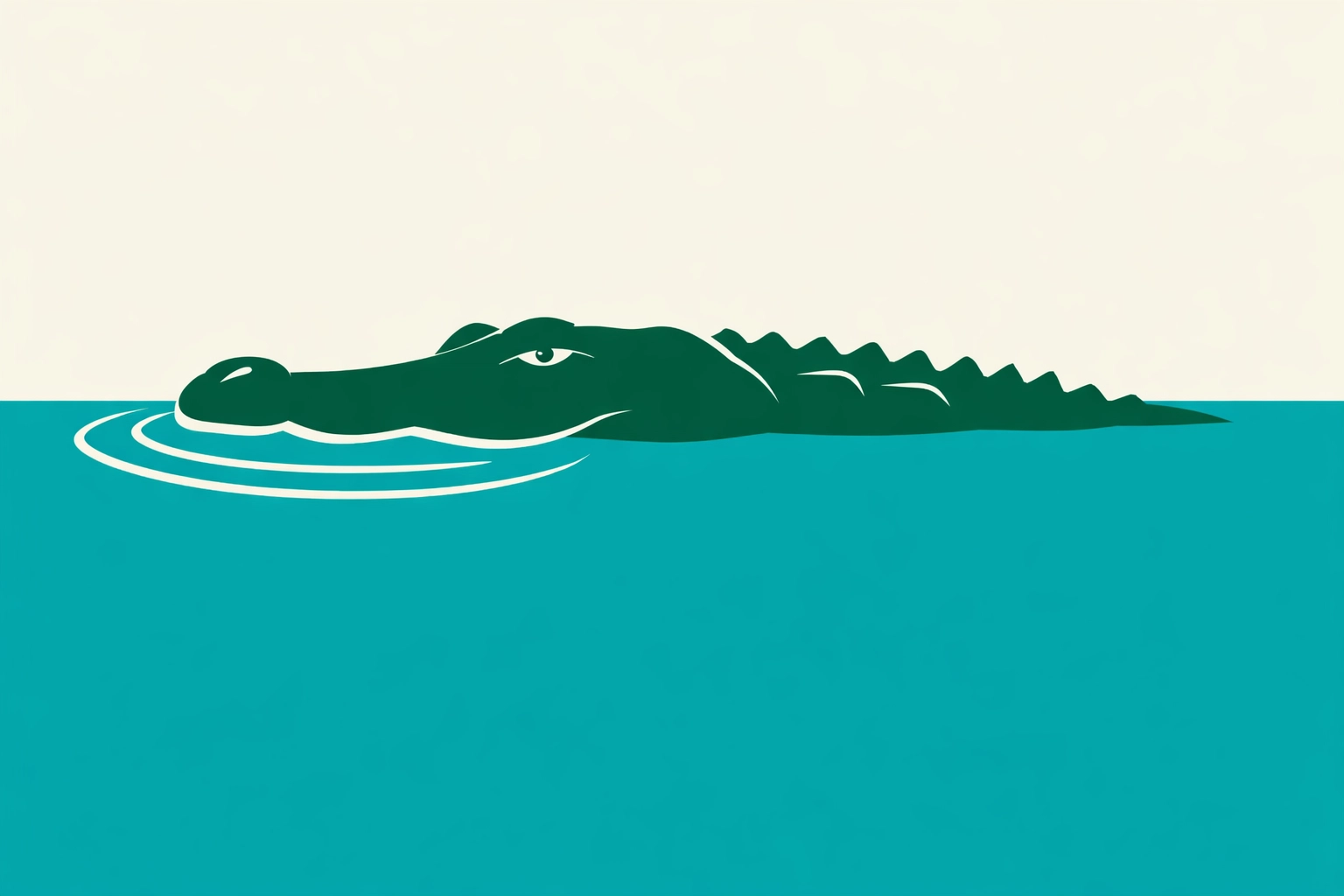 Minimalist illustration of an American Alligator submerged in an Everglades water hole during the dry season.