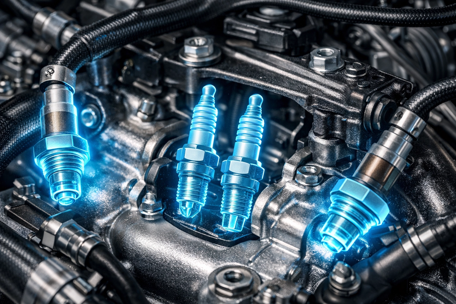 Internal view of car engine components during a professional diagnostic inspection.
