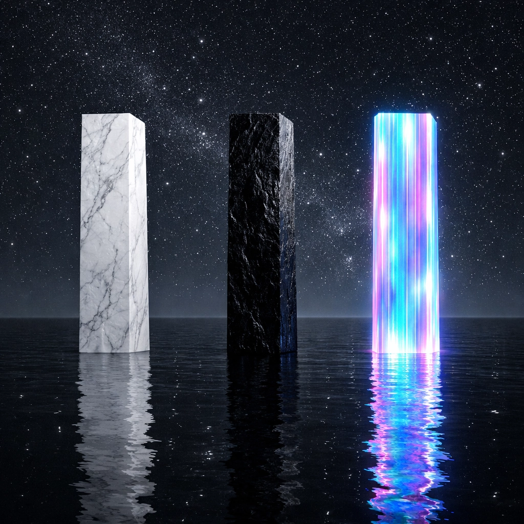 Three symbolic pillars representing the 40/30/30 investment model for institutional-grade portfolio diversification.