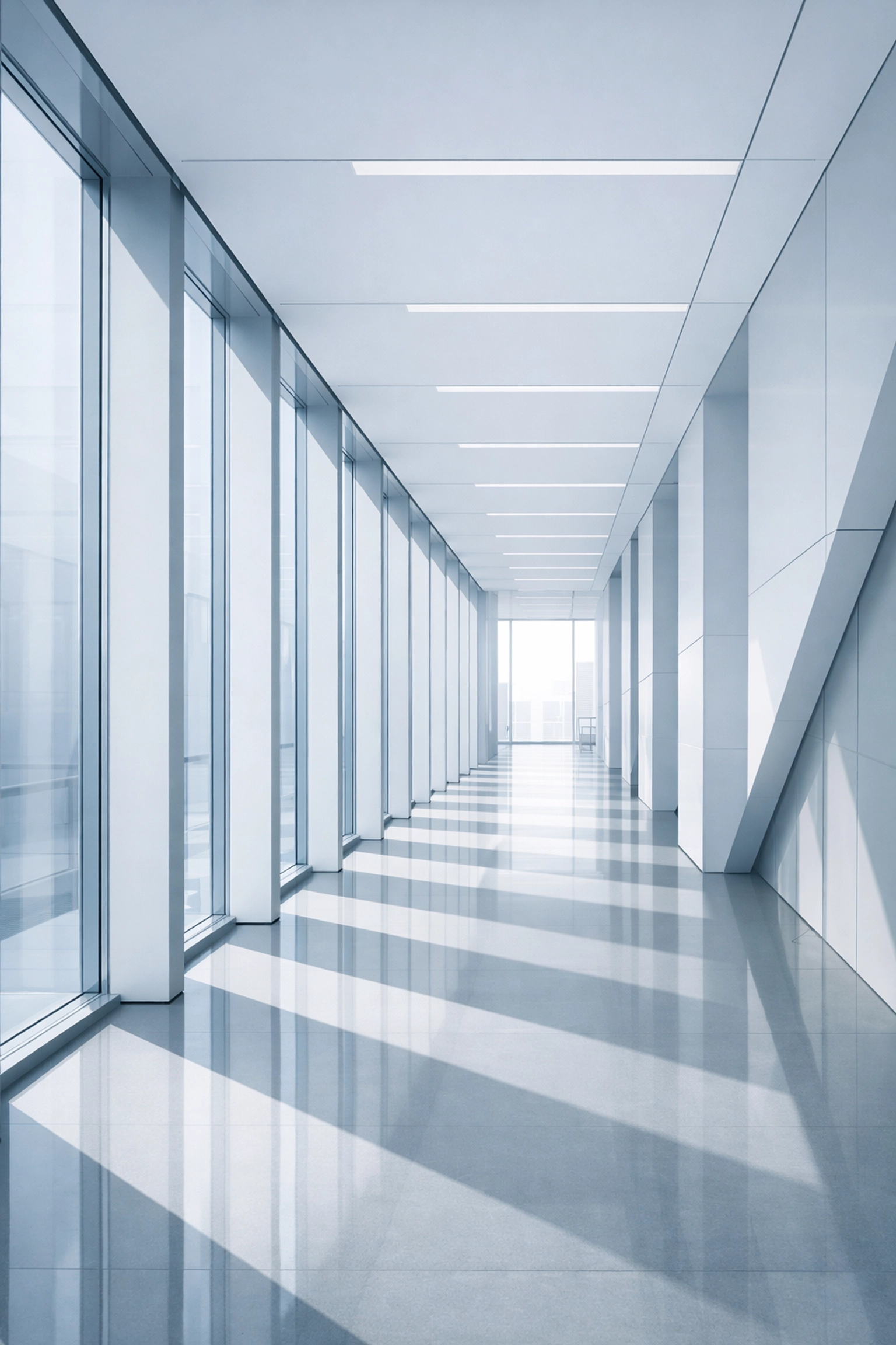 A bright, structured hallway representing a clear roadmap for a successful Alabama business transition.