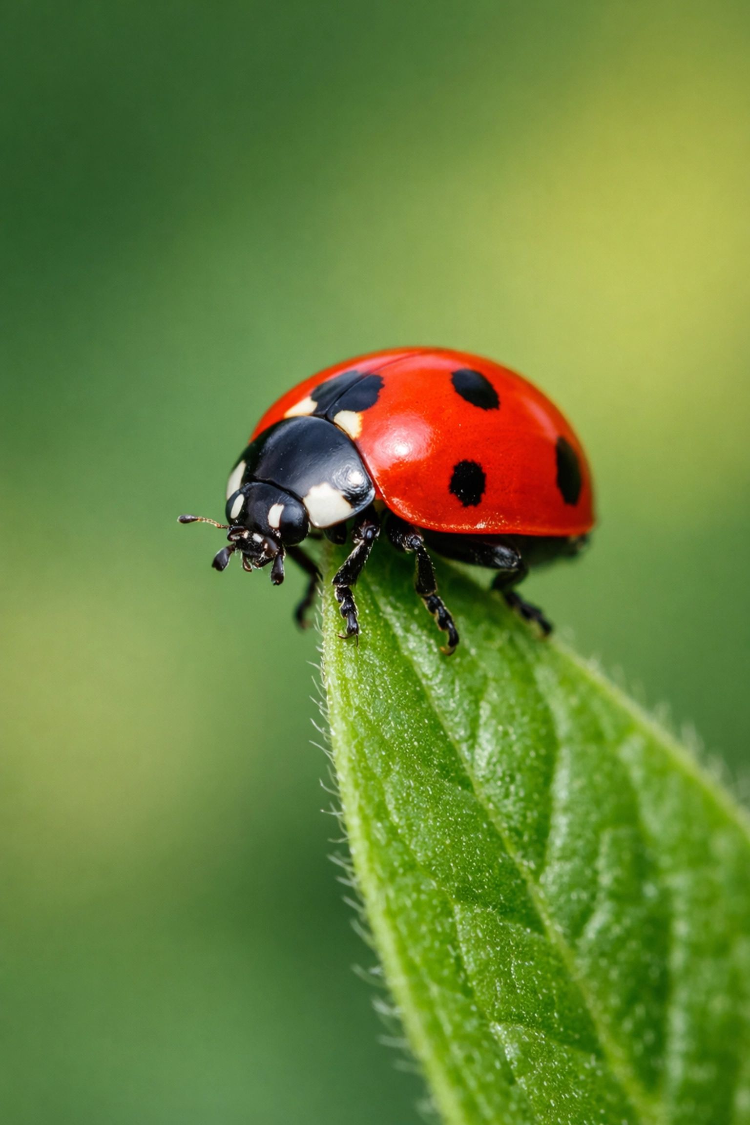 Sharp macro photography of a ladybug demonstrating manual focus points and depth of field.