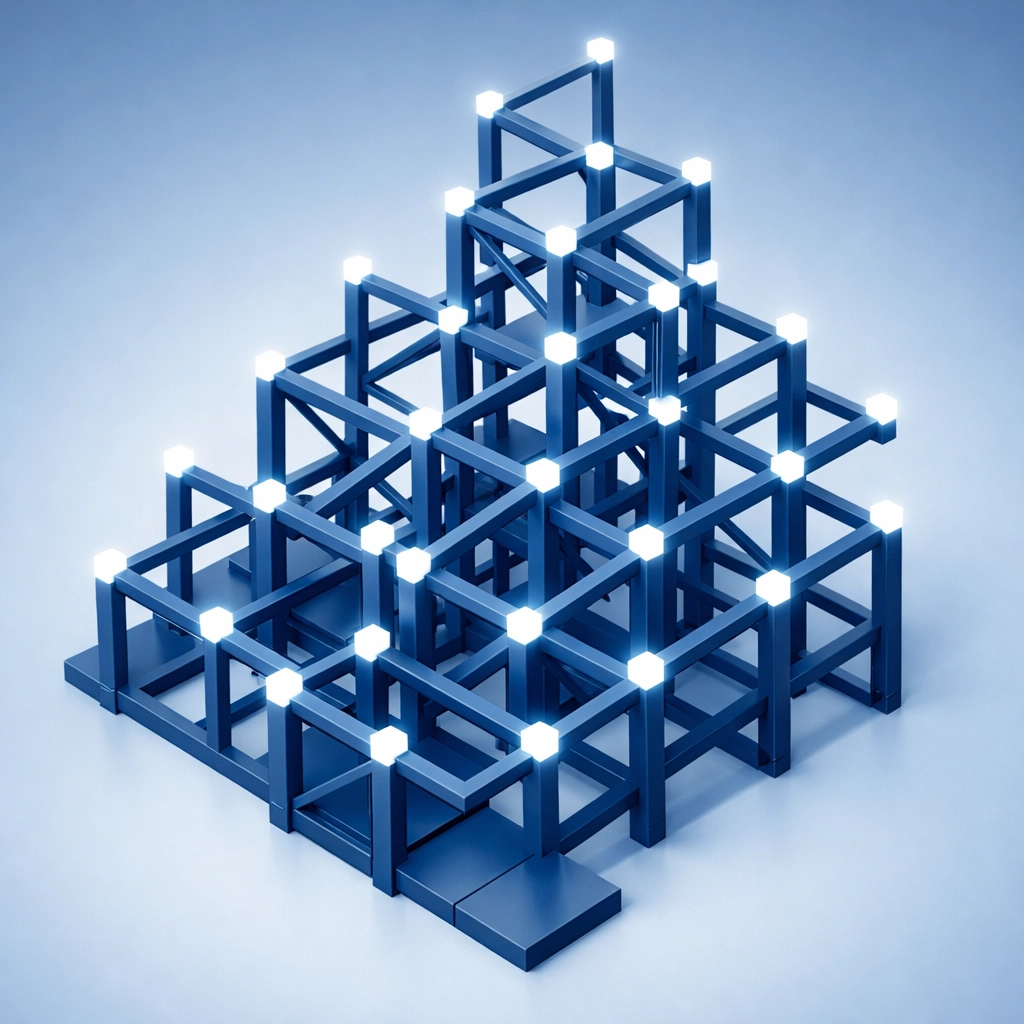 An abstract lattice structure illustrating strategic career pathways and skills-based growth opportunities.