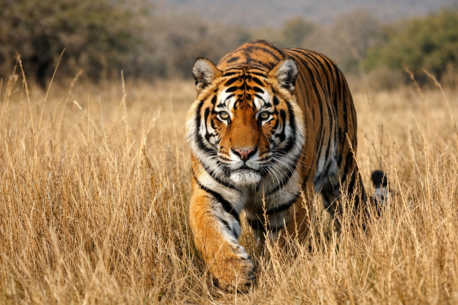 Wild Bengal tiger in tall grass symbolizing strength in professional wildlife brand partnership campaigns.