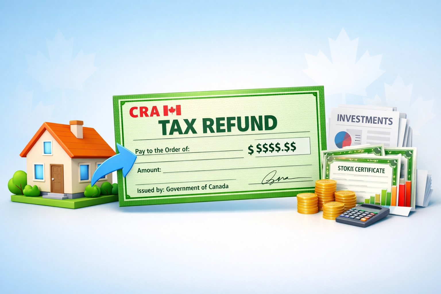 Tax refund cheque from CRA converting mortgage to investment strategy illustration