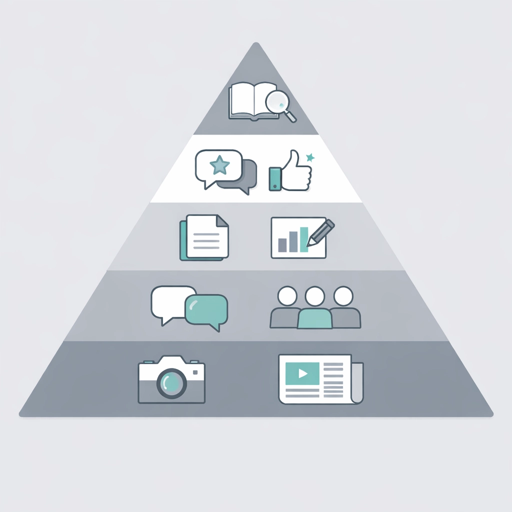 Pyramid hierarchy of third-party citation sources from encyclopedias to press coverage