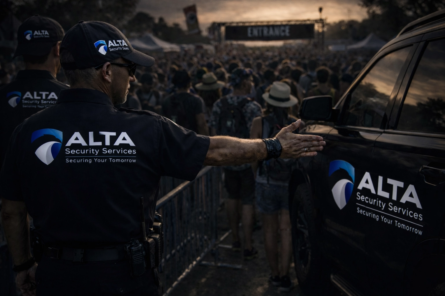 Event security officer managing festival crowd control in Northern Virginia