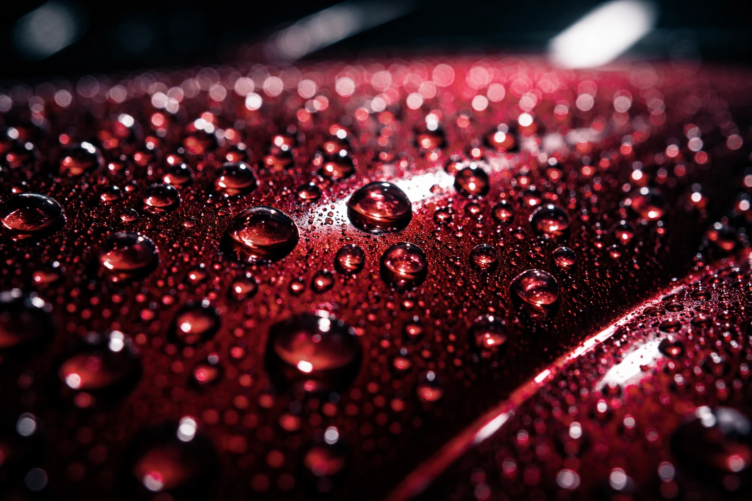 Close-up of water beading on a ceramic coated red car, highlighting best car detailing in Louisville KY.