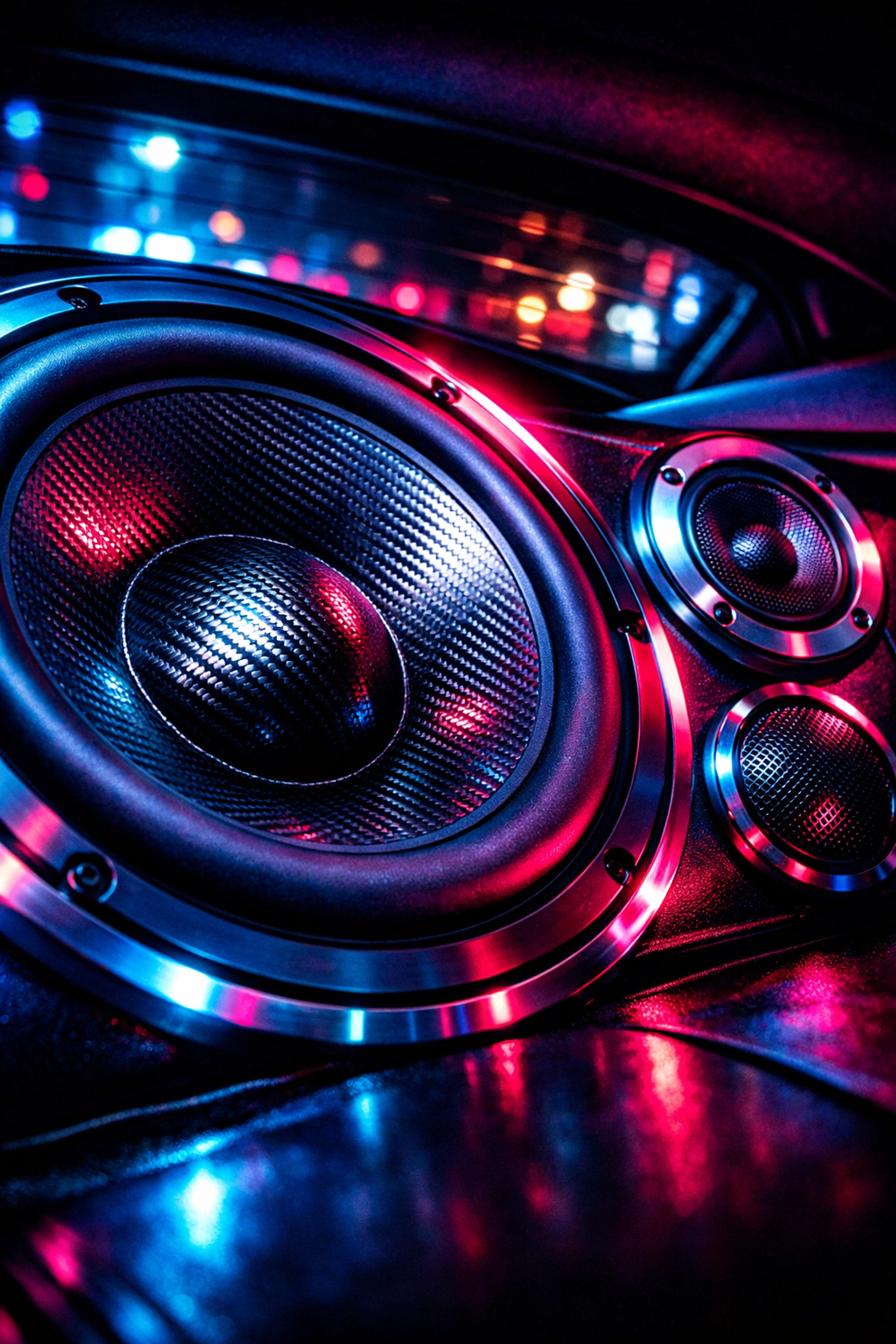 Powerful car subwoofer with neon lighting for a professional car audio Chattanooga TN upgrade.