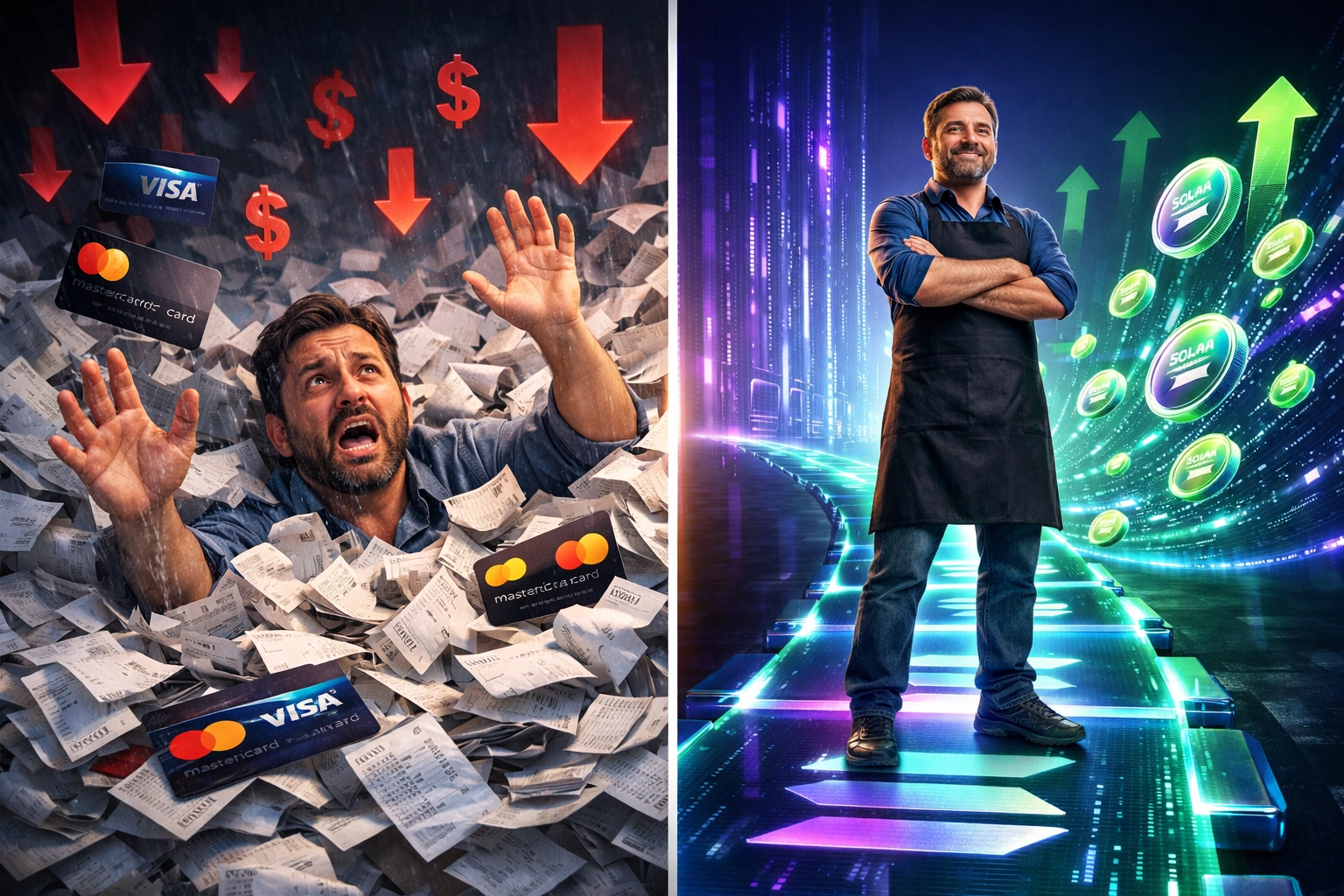 Traditional payment fees vs Larecoin's low-cost crypto payment processing on Solana blockchain