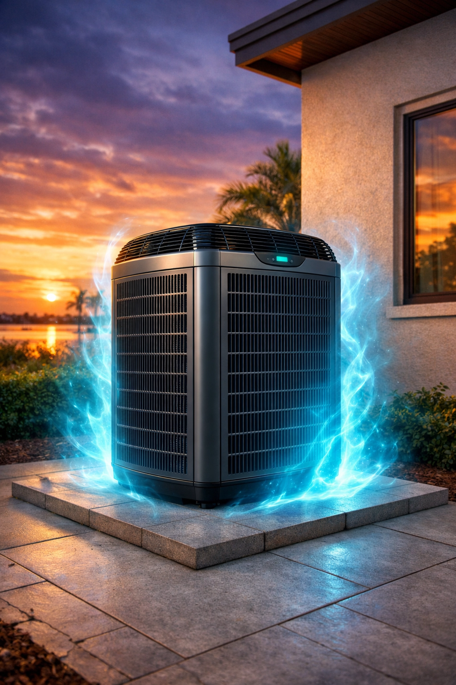 High-efficiency air conditioning unit outside a Fort Myers home, symbolizing energy savings and cooling.