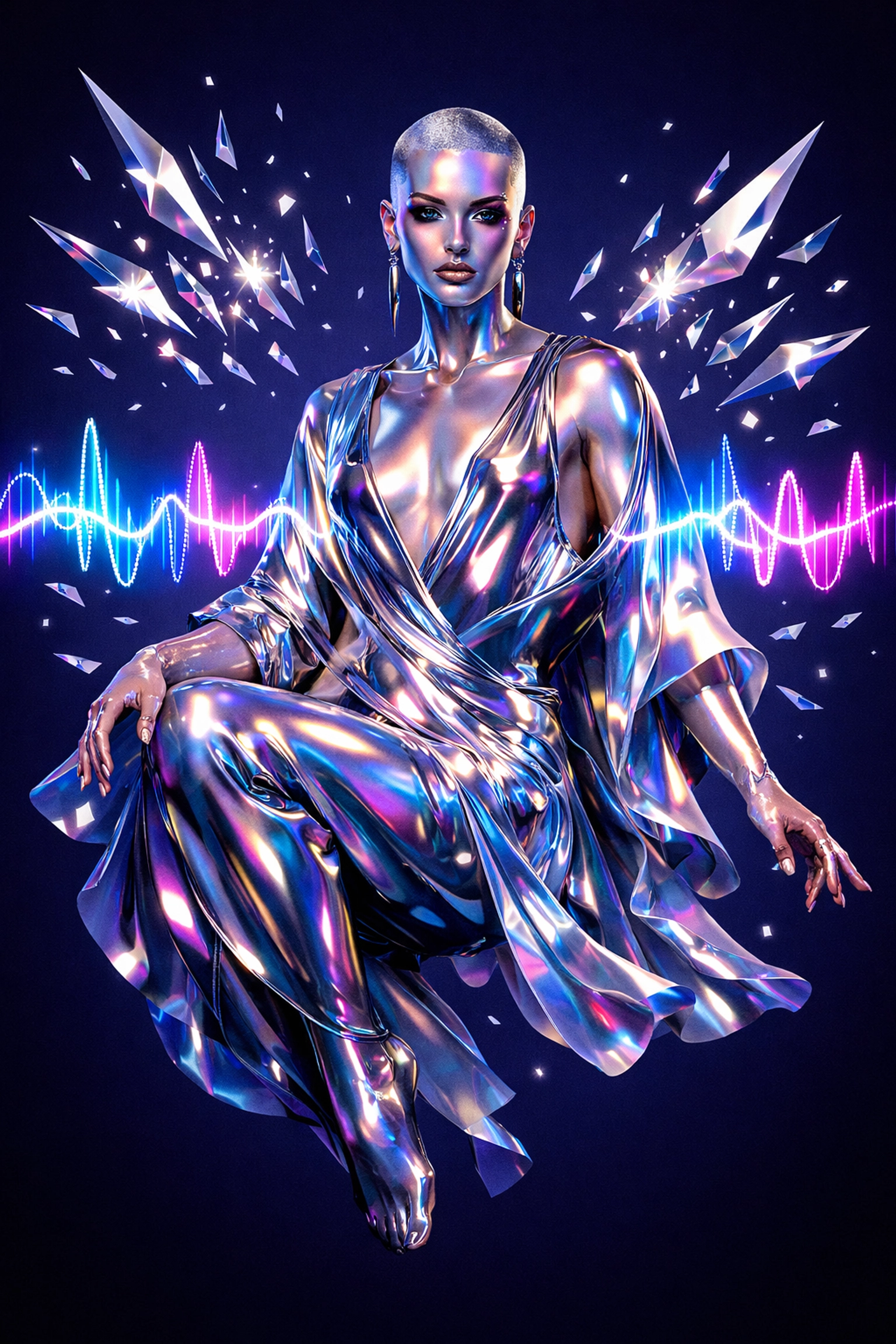 A non-binary person surrounded by sound waves, symbolizing inclusive and experimental queer music.
