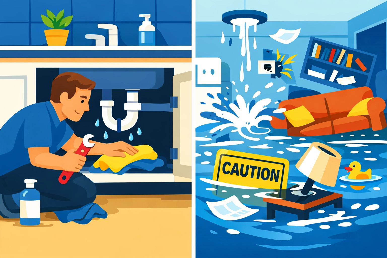 Early water leak detection and repair versus severe flooding showing importance of quick action