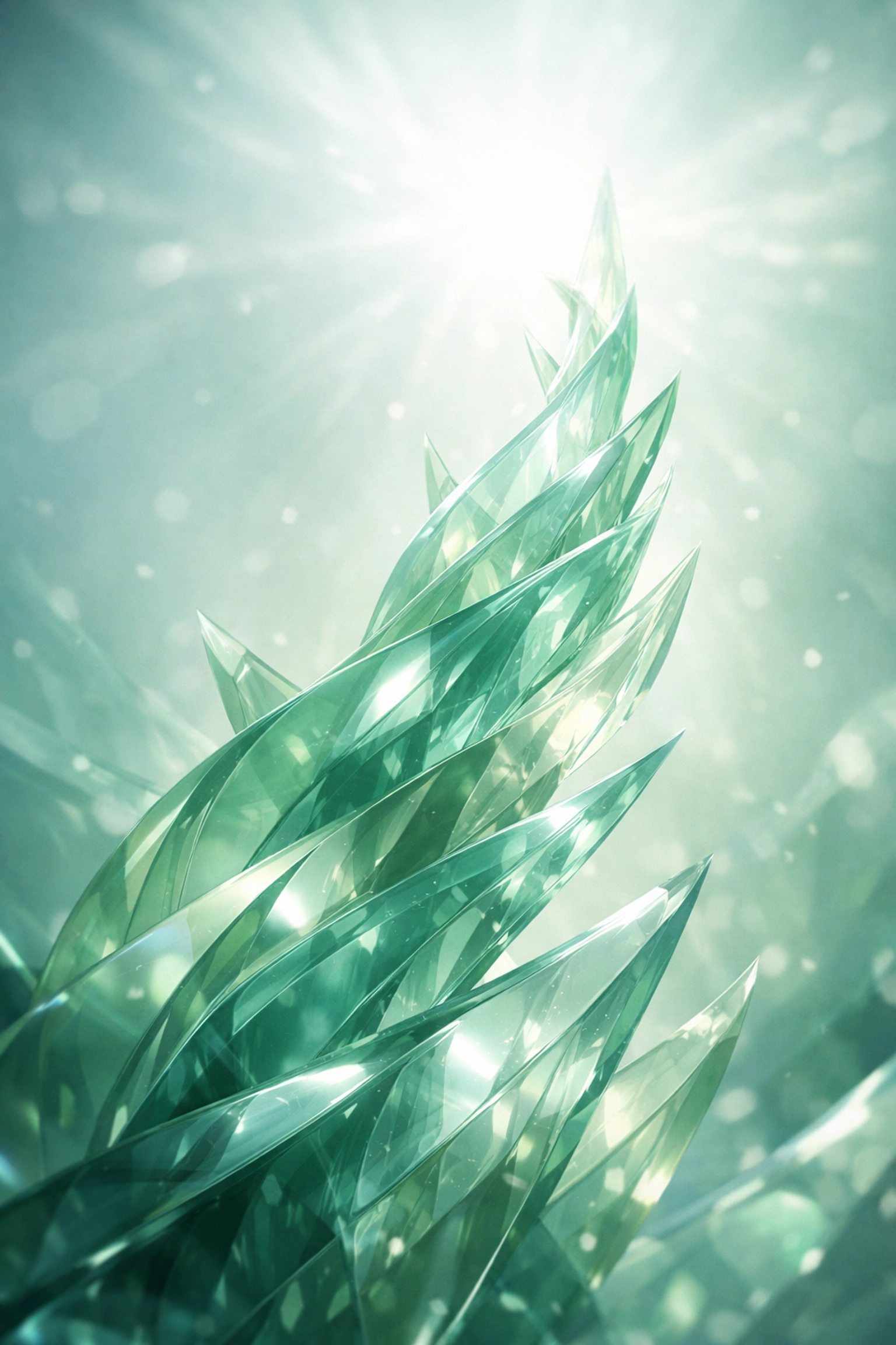 Abstract green crystalline structures representing growth and momentum in spring administrative hiring strategies.