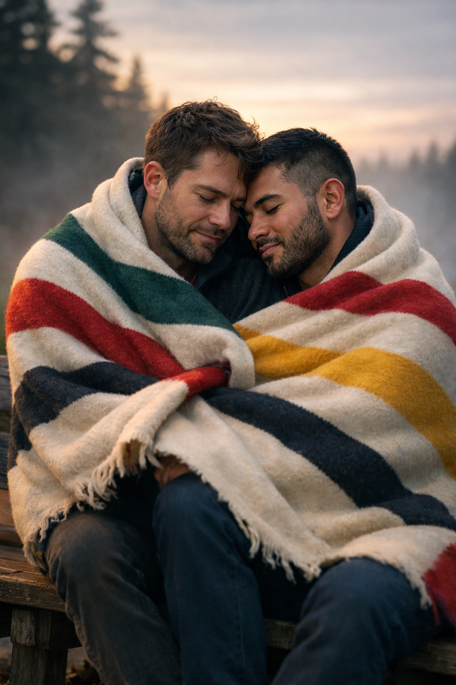 Two men sharing body heat under a blanket, illustrating the forced proximity trope in MM romance books.