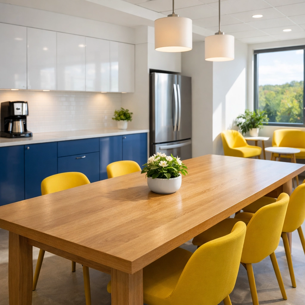A spotless office breakroom in Walpole promoting employee health and office hygiene.