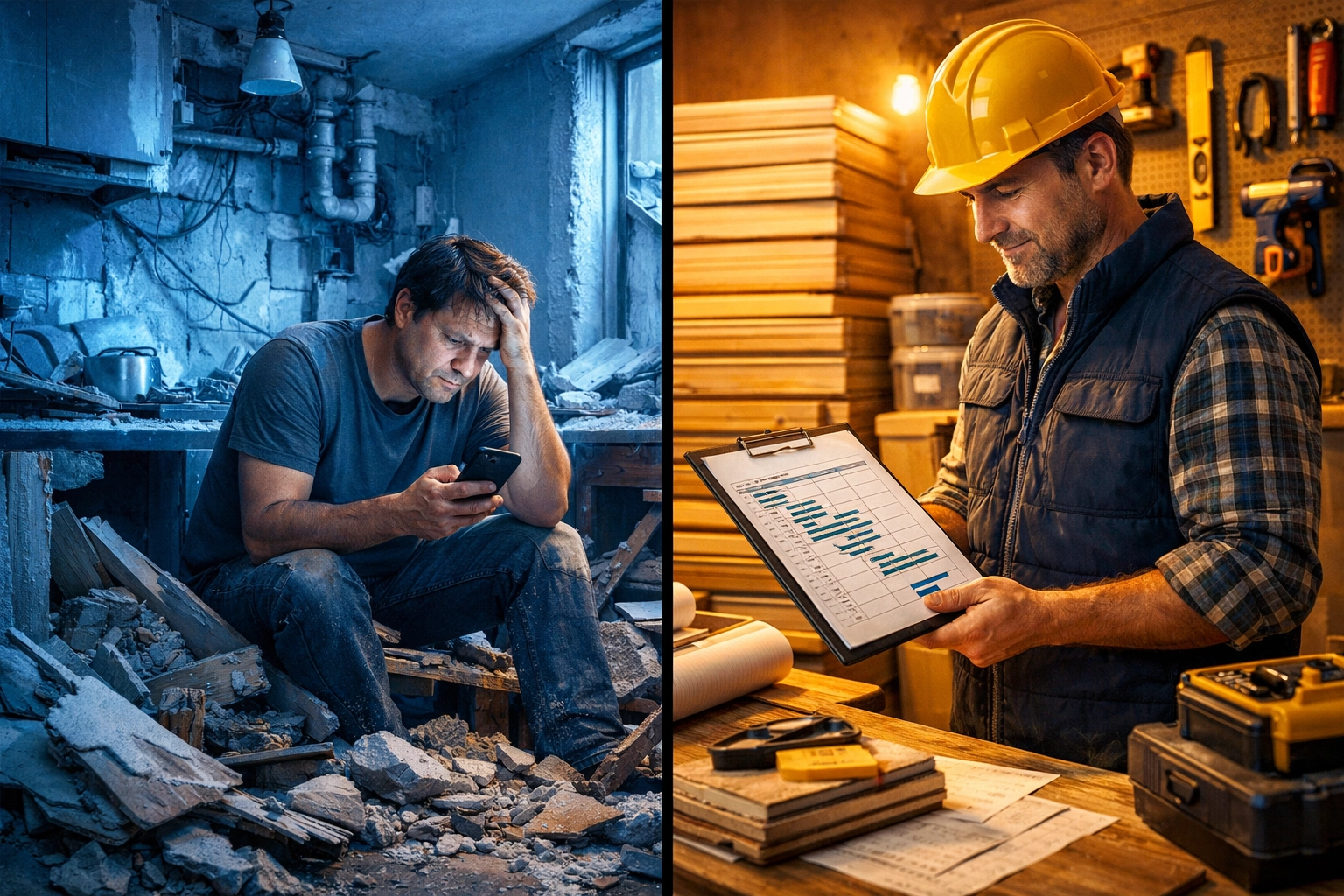 Kitchen remodeling Houston comparison showing organized versus chaotic renovation planning