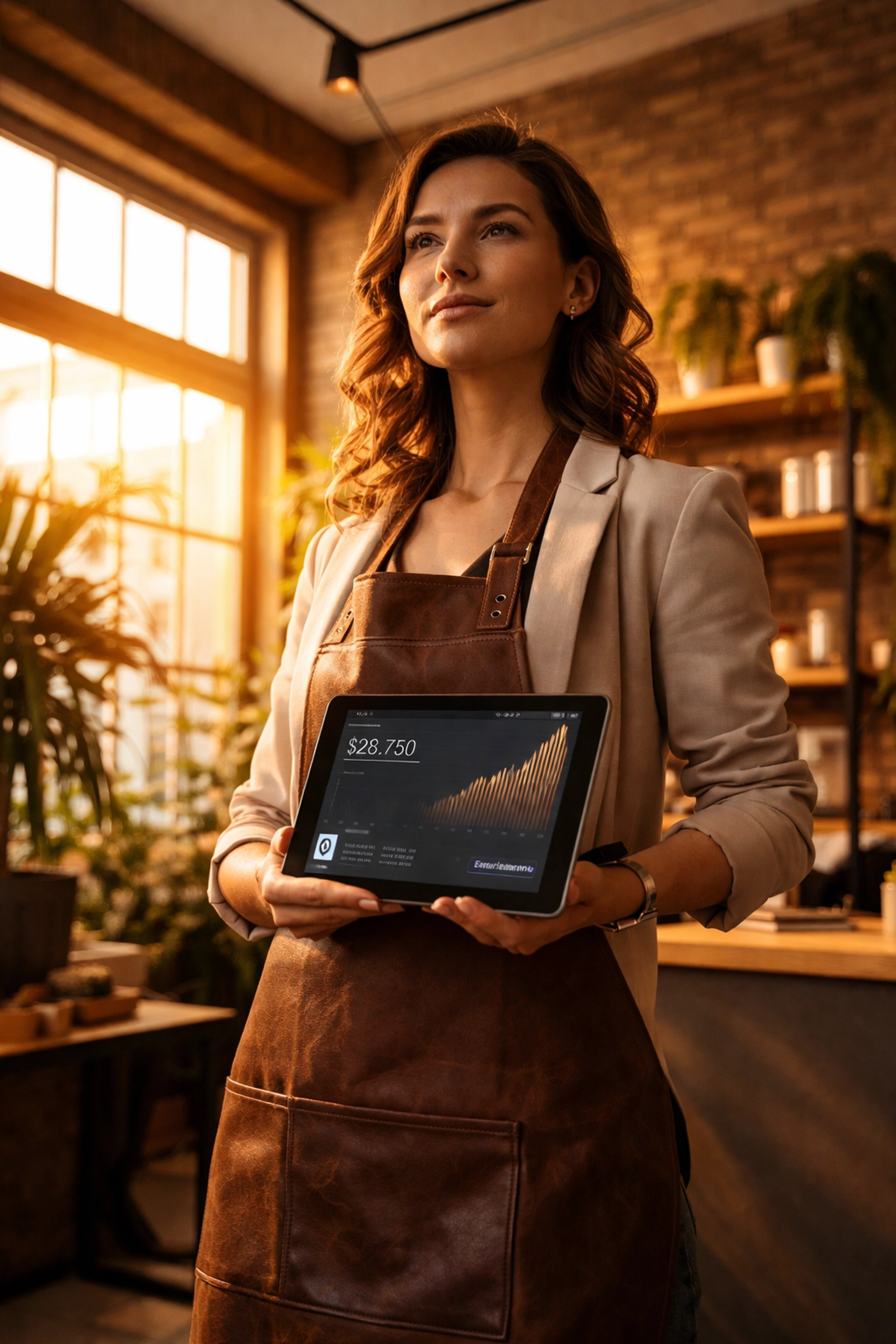 Business owner in modern retail shop displaying cryptocurrency wallet, highlighting self-custody merchant autonomy