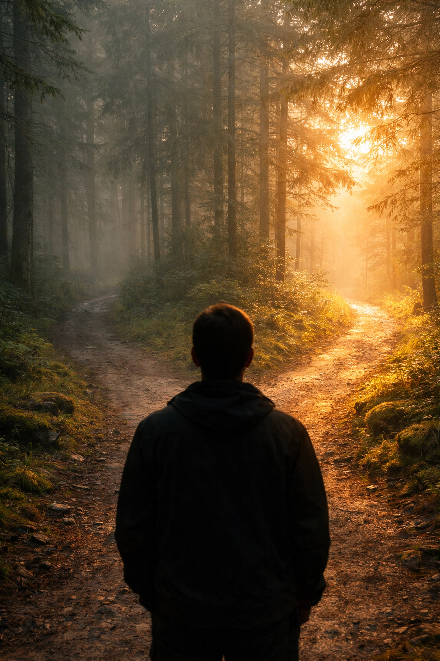 Person at a crossroads choosing a new healing path, symbolizing breaking free from self-sabotage patterns