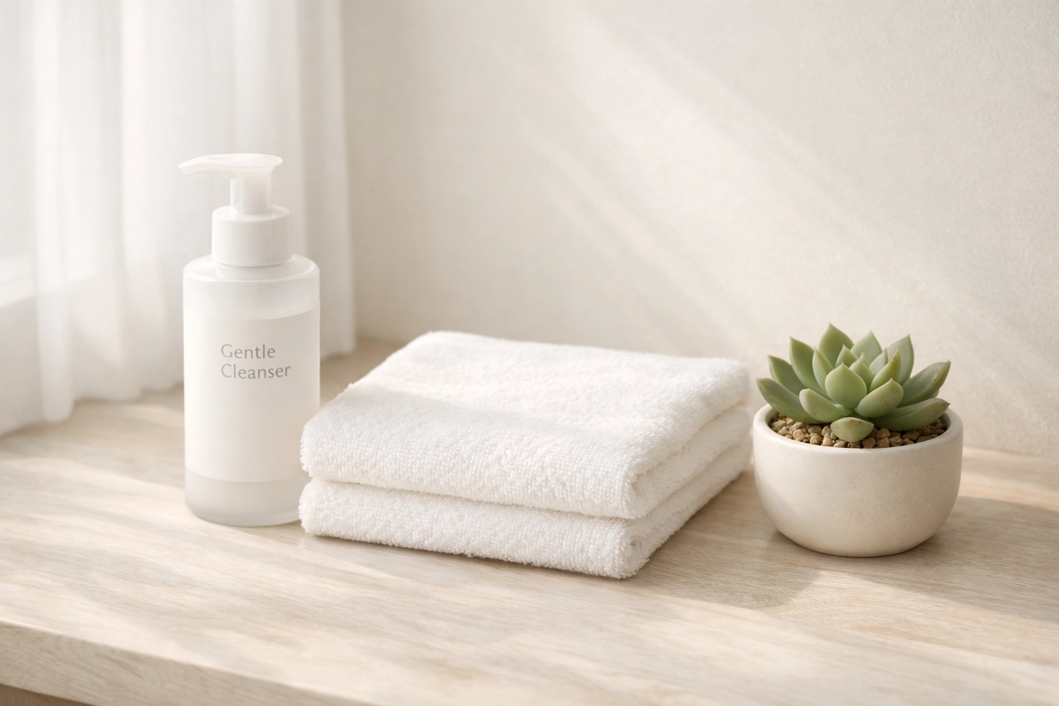 Clean skincare routine with gentle cleanser for acne treatment