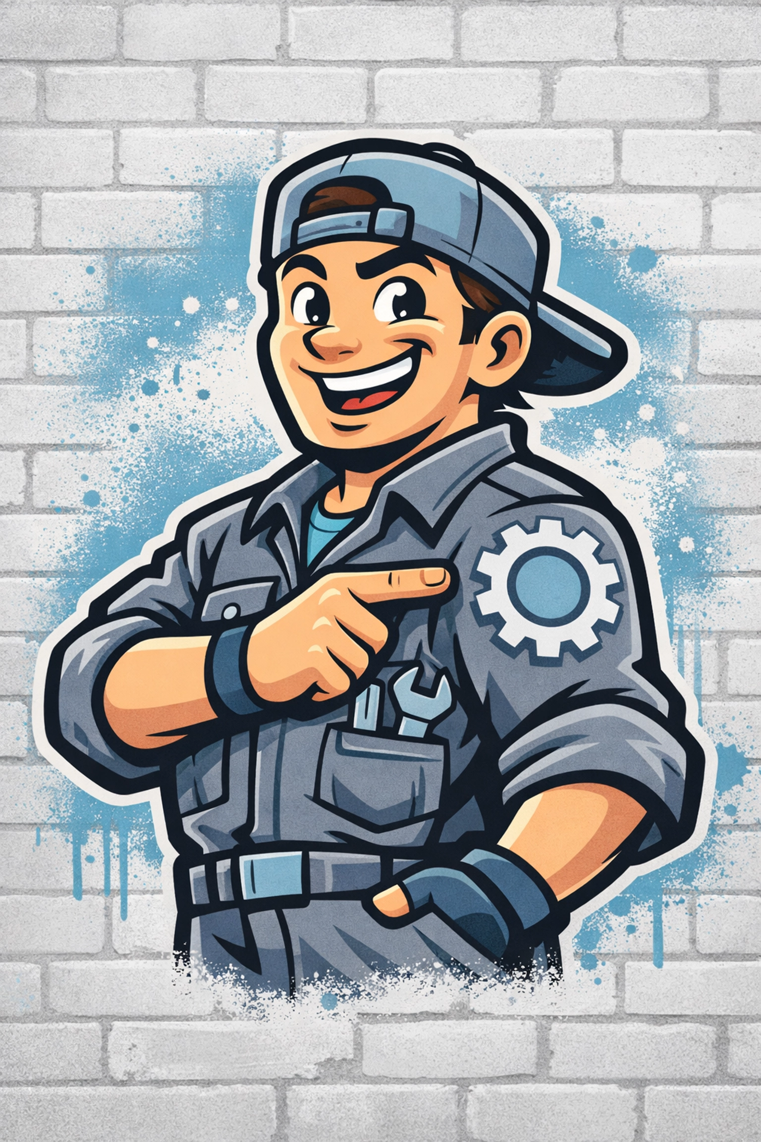 ASE certified mechanic in San Antonio pointing to a professional certification badge on a uniform.