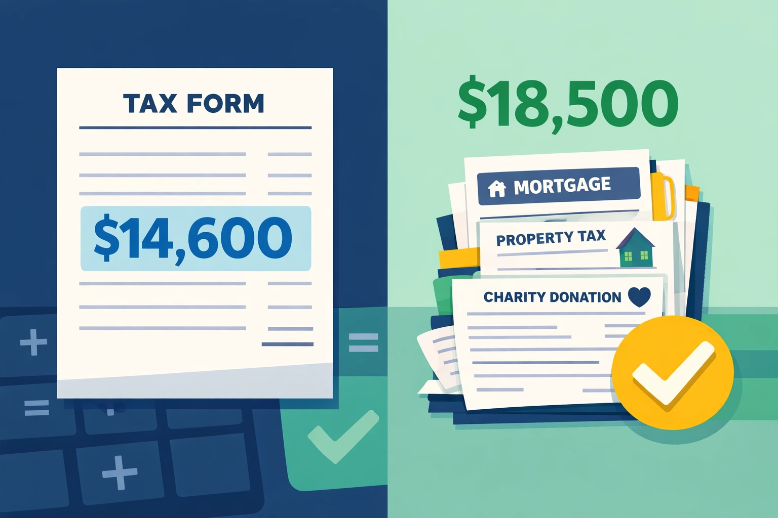 Comparison showing standard deduction versus itemized deductions to maximize tax refund in New Haven