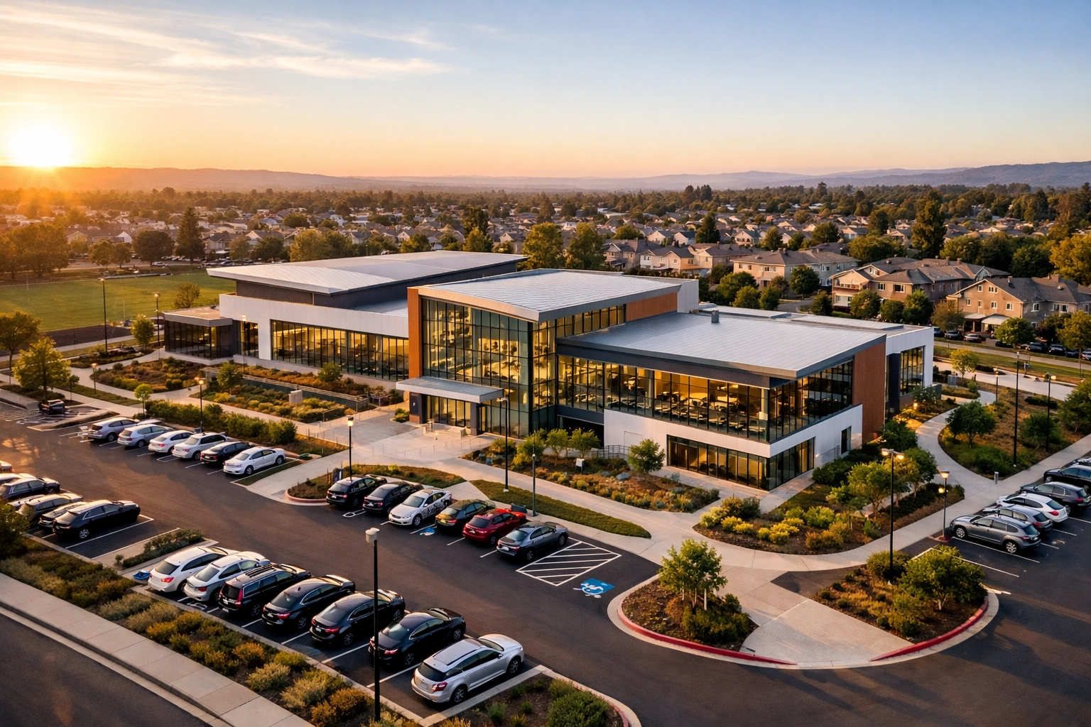 Suburban workforce training facility supporting distributed talent development programs