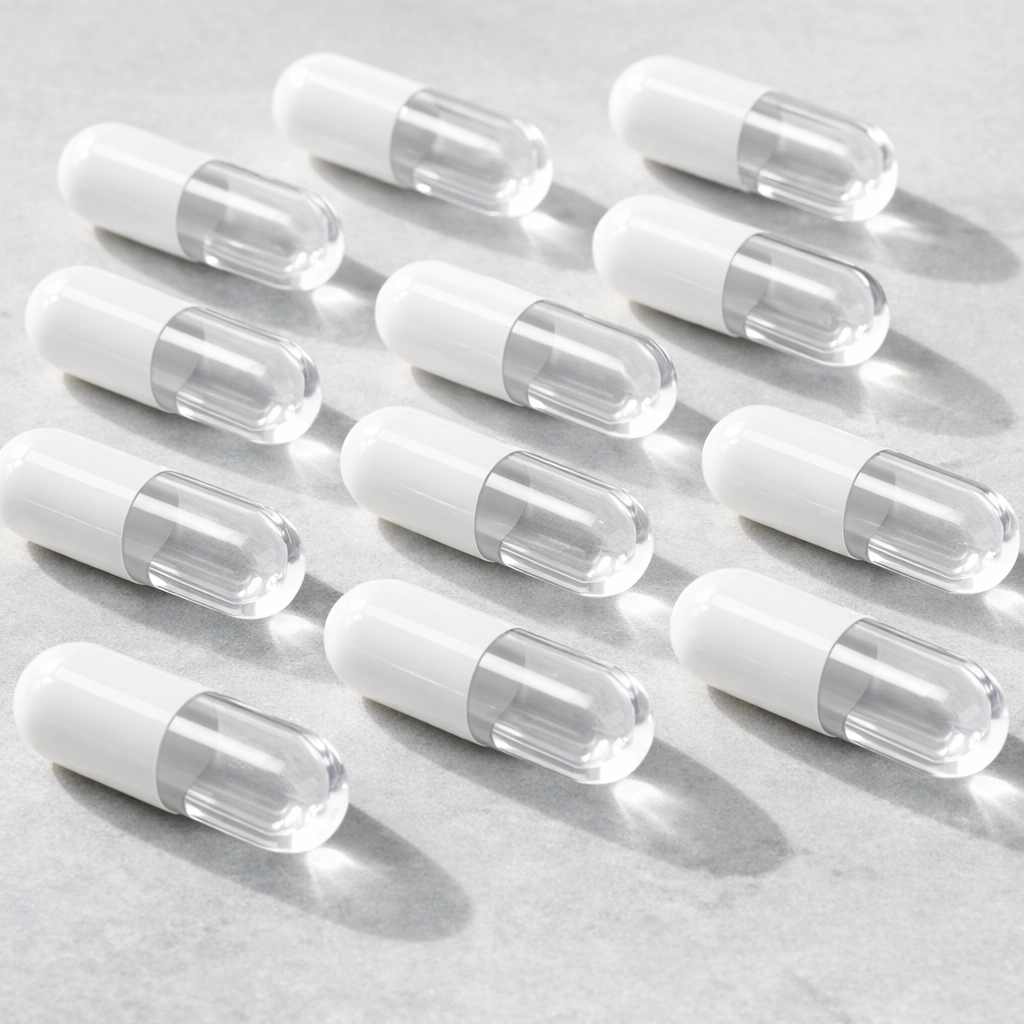 Sleek white research capsules for studies in metabolic activation and hormonal optimization.