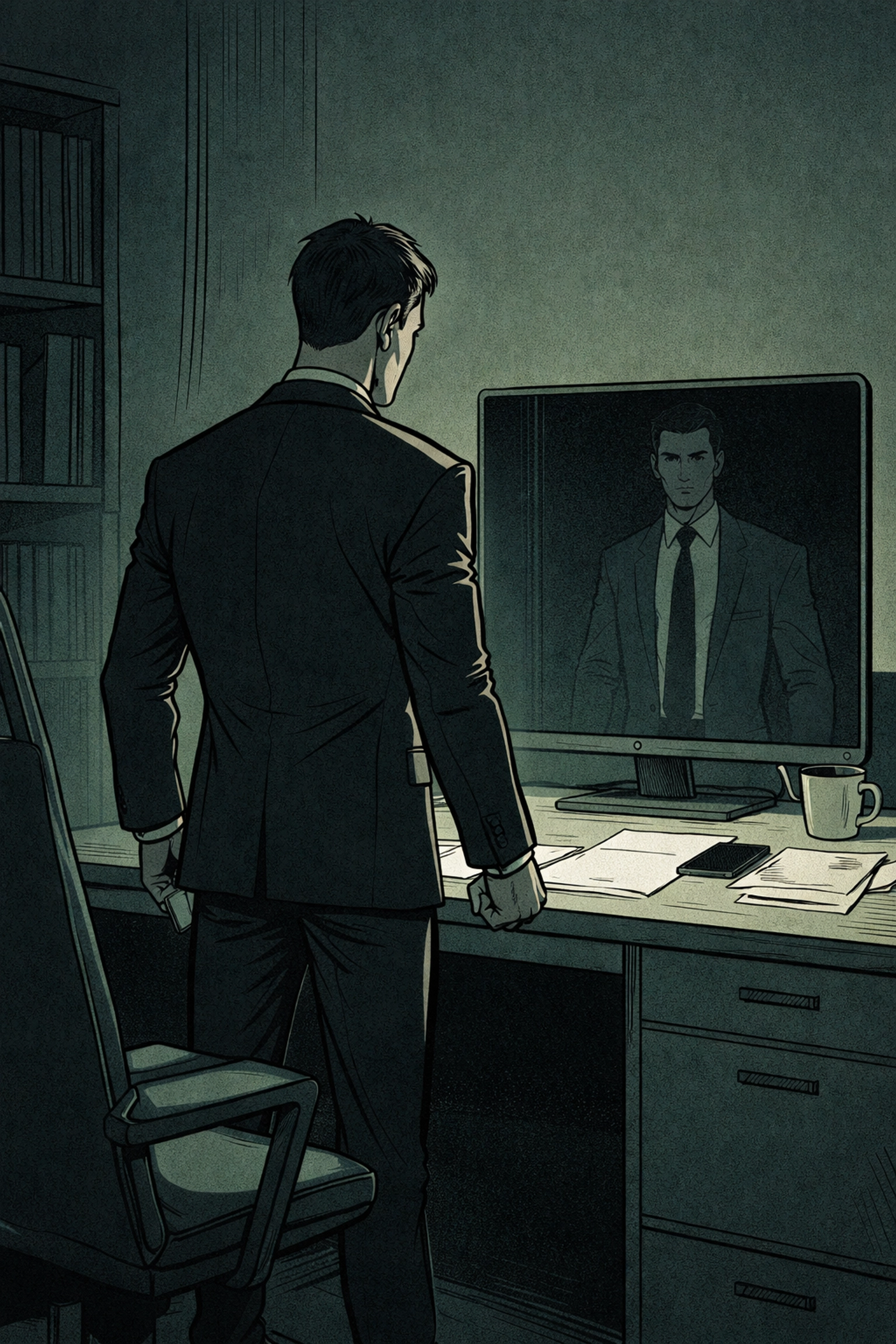 Arthur Pendelton stands alone in a dim study, transforming from victim to hunter in this MM psychological thriller.