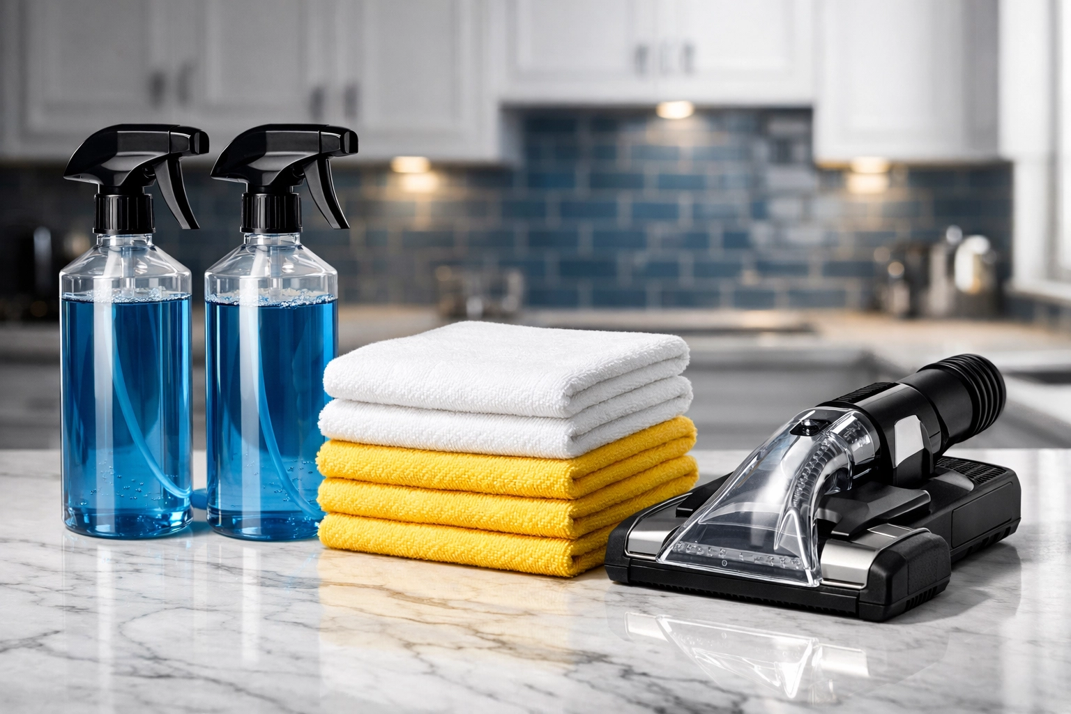 Professional house cleaning supplies and tools used for deep cleaning Lincoln residential and commercial properties.
