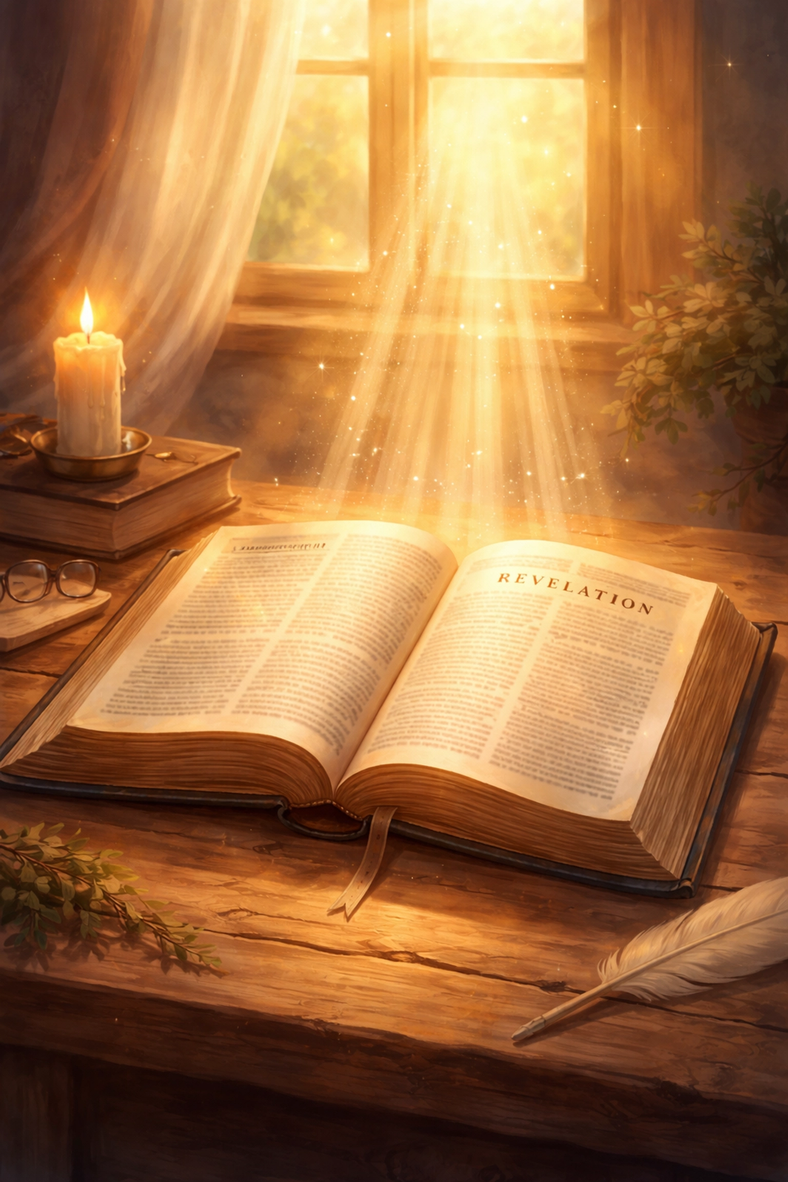 Open Bible turned to Revelation on a sunlit table, symbolizing the hope of the Millennial Reign in Christian prophecy.