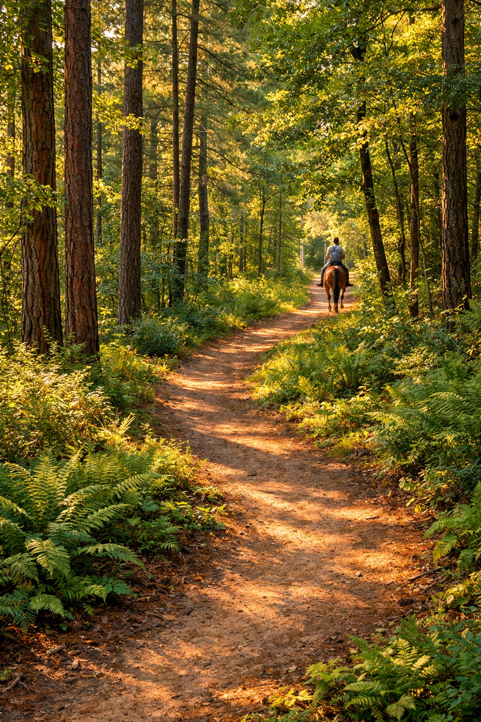 Natural riding trail through North Carolina forest near Charlotte equestrian properties